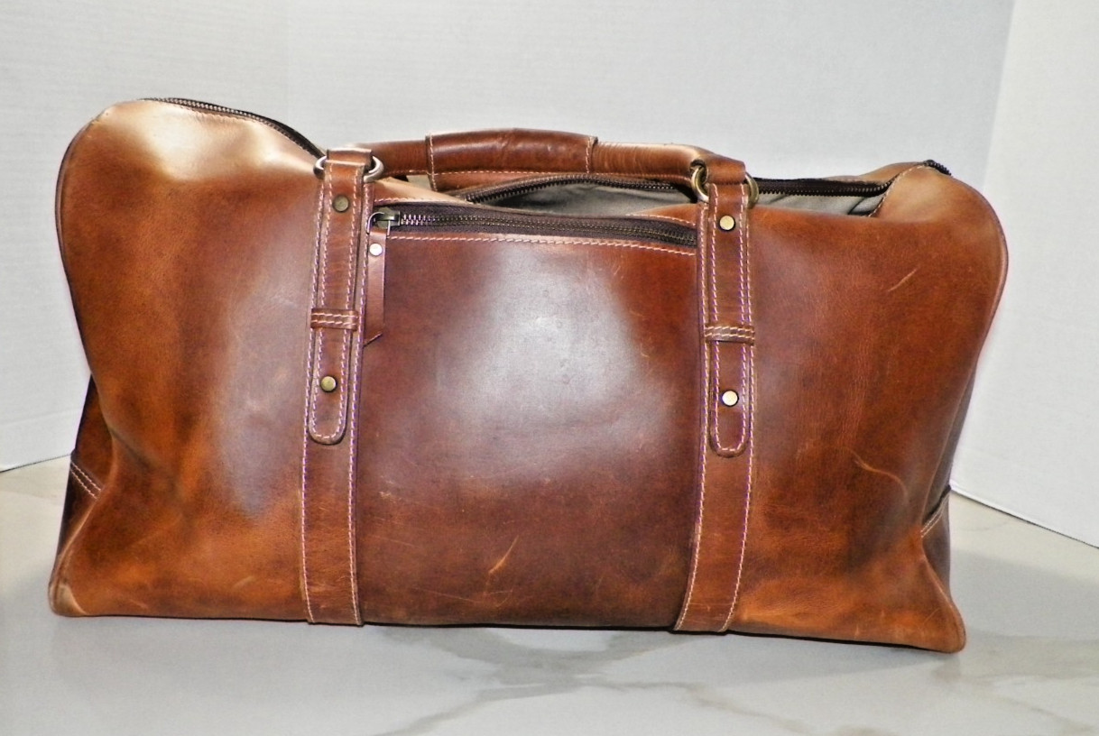 AARON LEATHER GOODS ZIP TOP DUFFLE BAG 20″