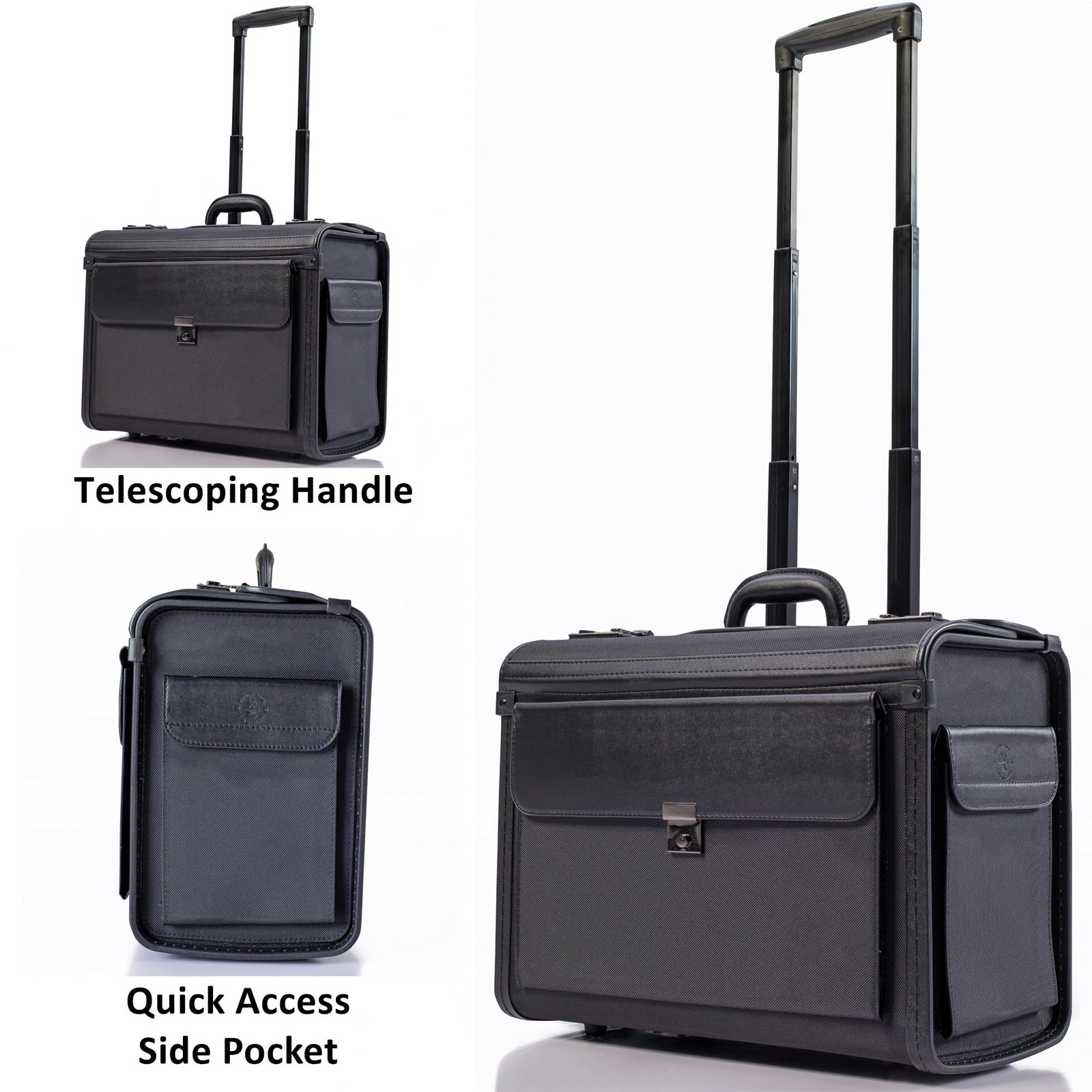 19 Wheeled Briefcase Rolling Case Sales Sample Pilot Lawyer Attache Black Nylon