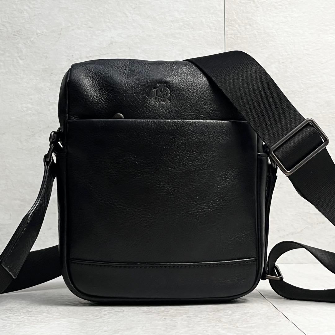Dunhill Bordon Shoulder Bag Leather Black Crossbody Bag 22x18x5cm Excellent