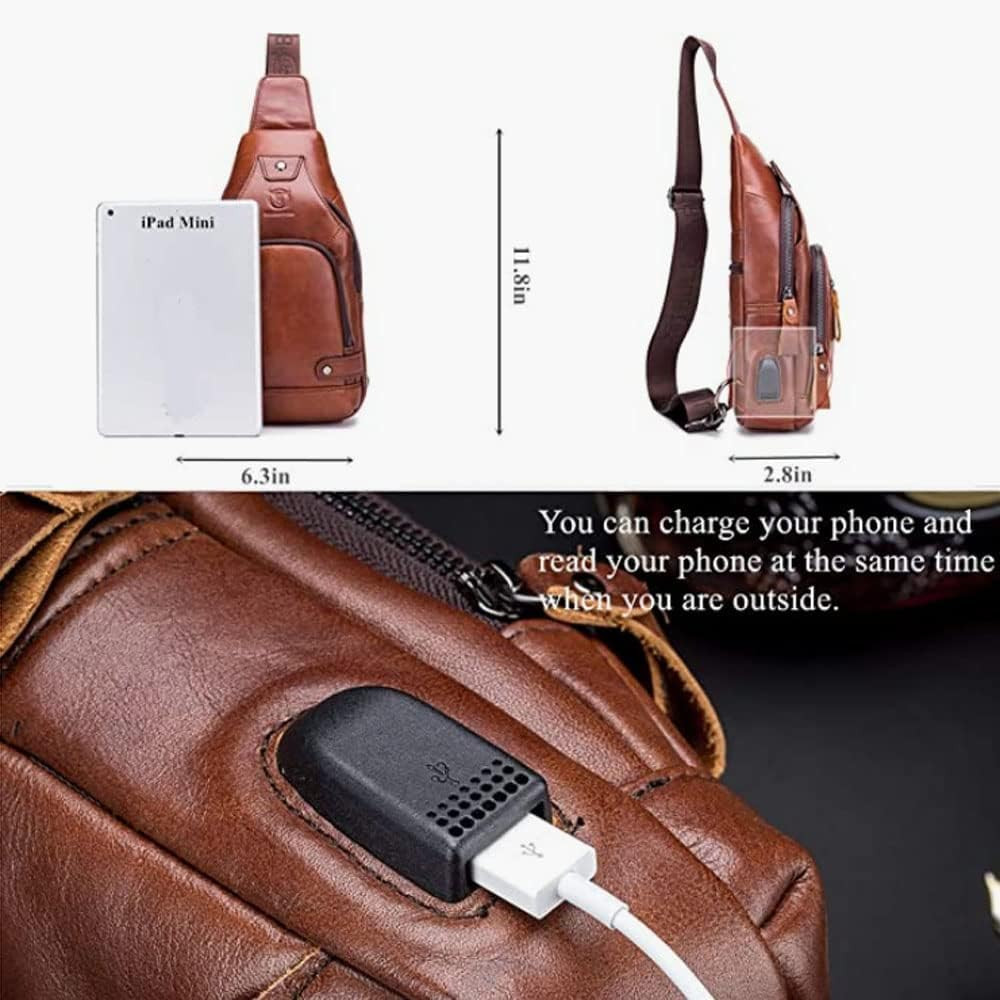 Vintage Leather Sling Bag Backpack for Men Crossbody Shoulder Chest Day Pack Bac