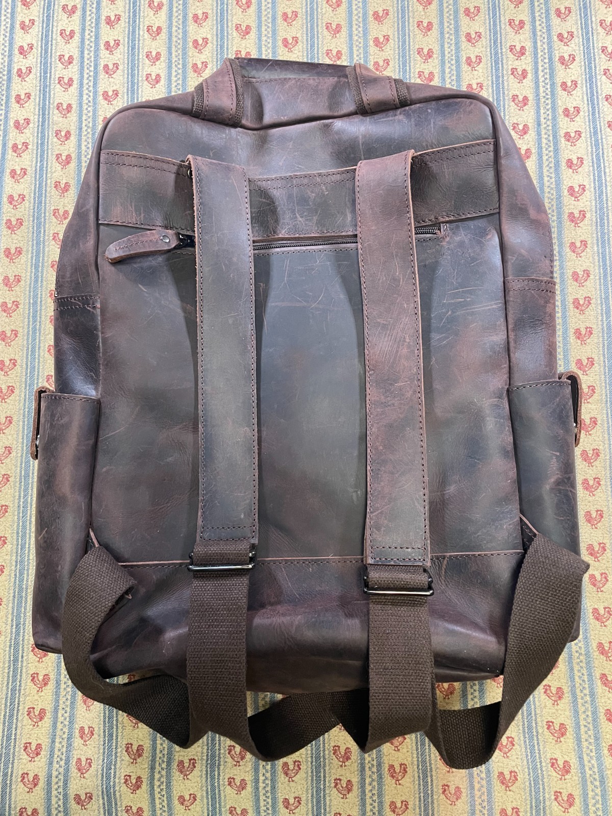 Multi Pocket Leather Laptop Utility Backpack Brown no brand