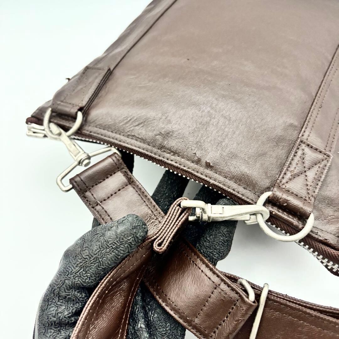 Porter Freestyle Brown Leather Shoulder Bag Zip Crossbody Japan 26x22cm B