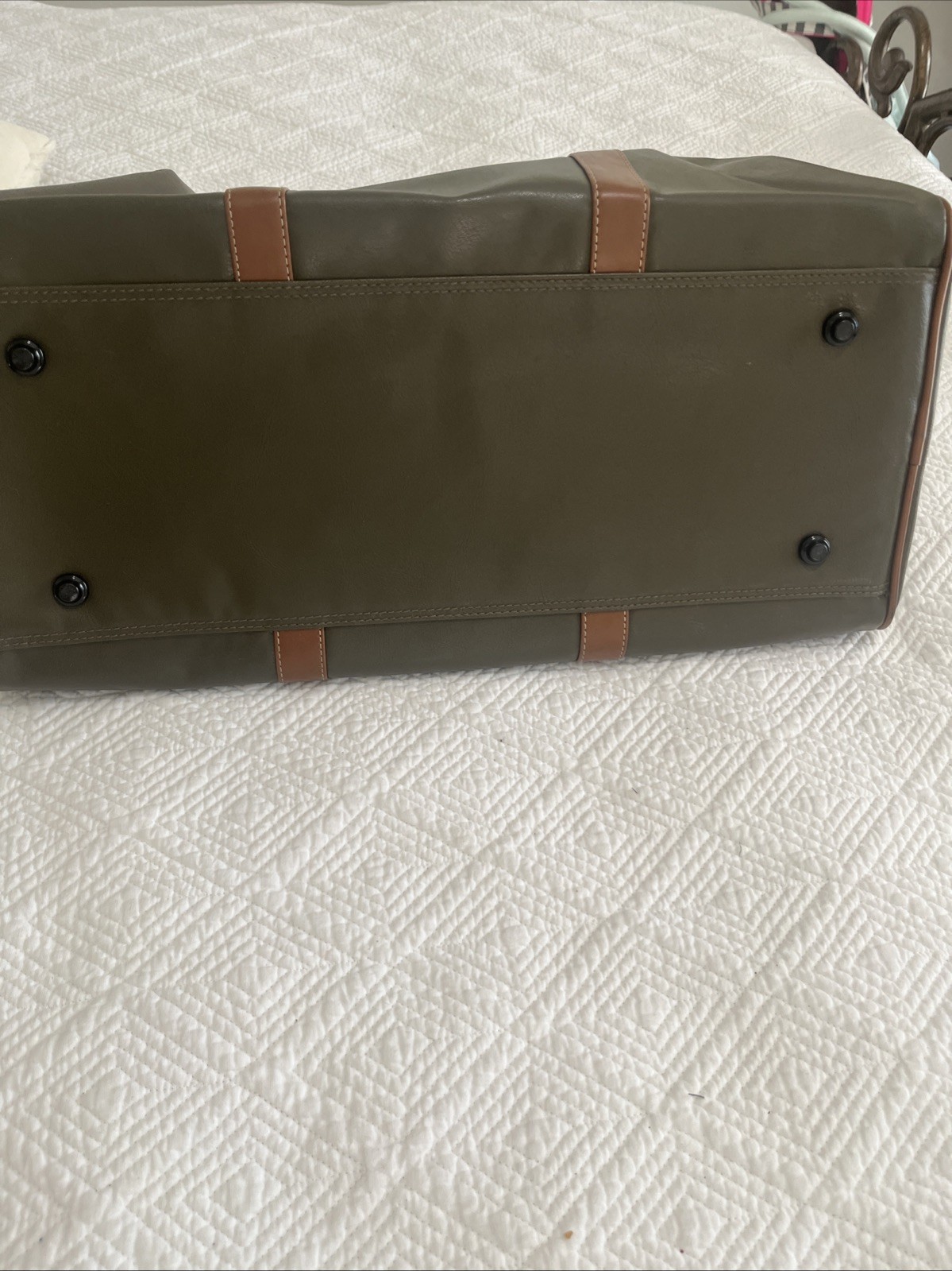 Synthetic Leather Duffel Bag Intergral Boston Travel Bag Large Men, Green Brown