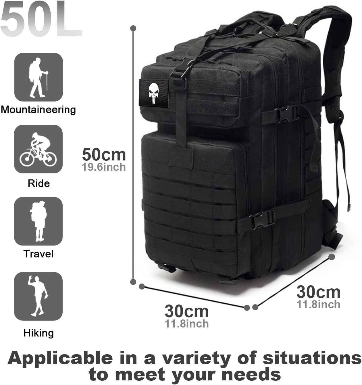 Tactical Military Backpack 50L Waterproof Army Rucksack Hiking Laptop Backpack