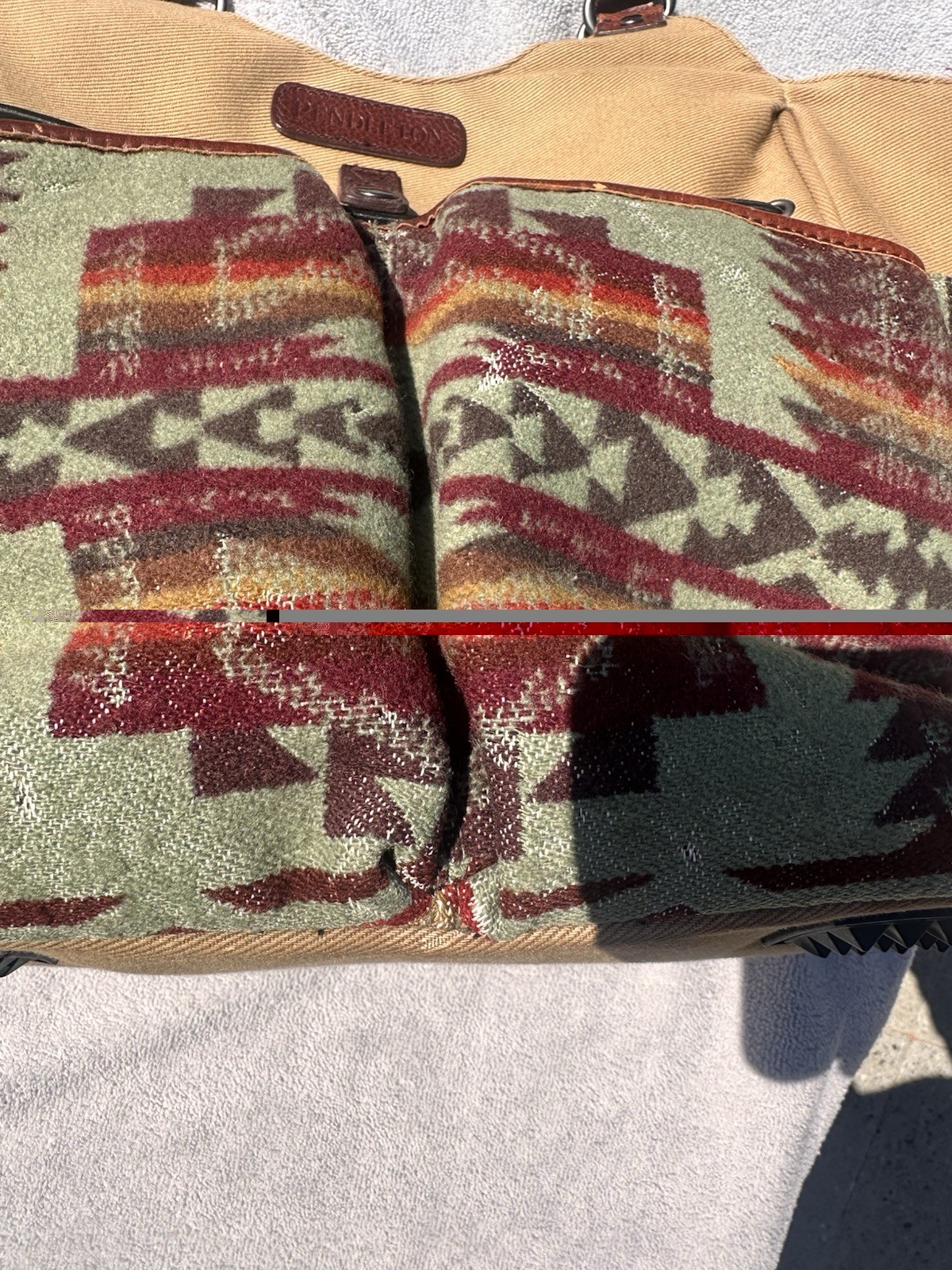 Vintage Pendleton Tan Canvas Wool Geometric Aztec Boho SouthwesternShoulder Bag