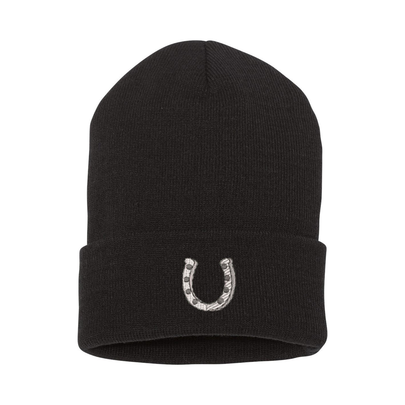 Horseshoe embroidered beanie hat, custom embroidered winter beanie