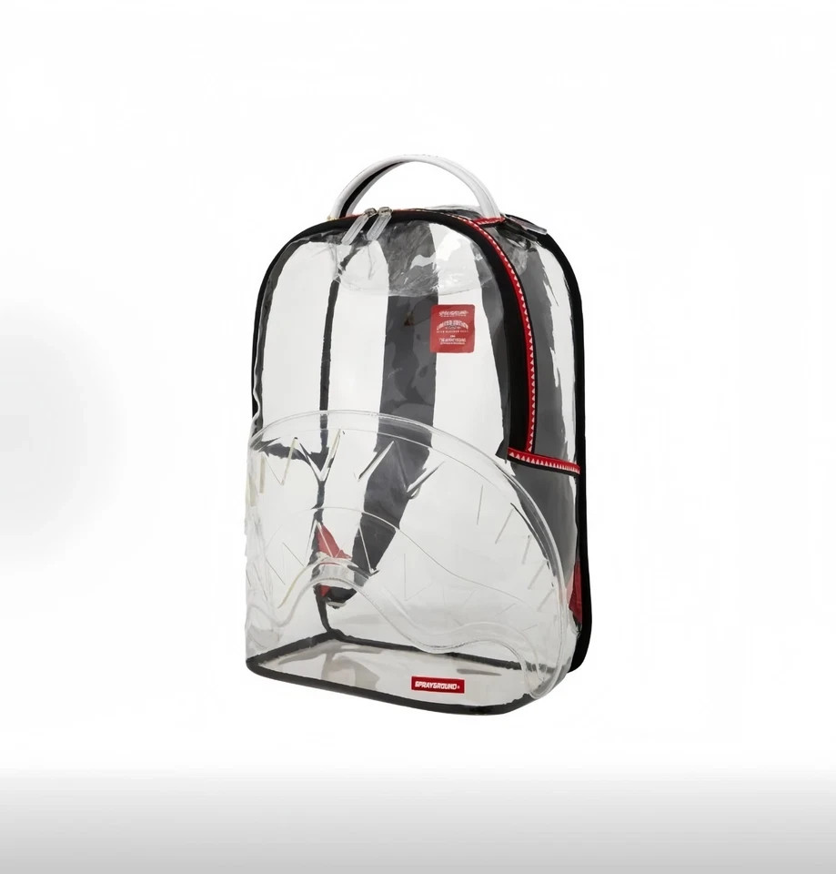 100% Clear PVC SchoolBag Sprayground Transparent Shark Central Large Backpack