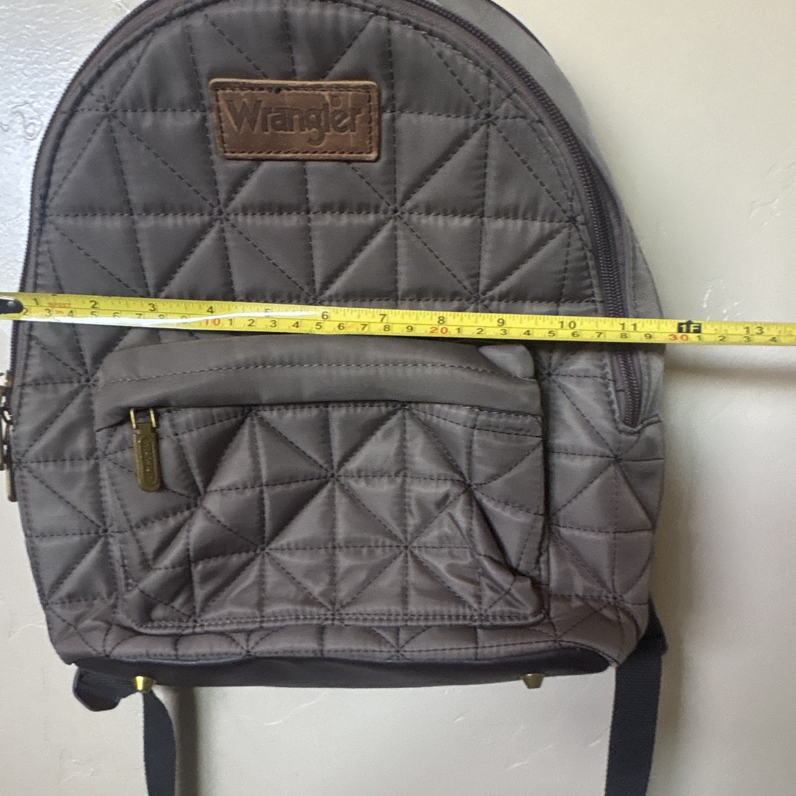 Wrangler Gray Quilted Backpack Medium Zip Closure Outer Pockets Adjustable Strap