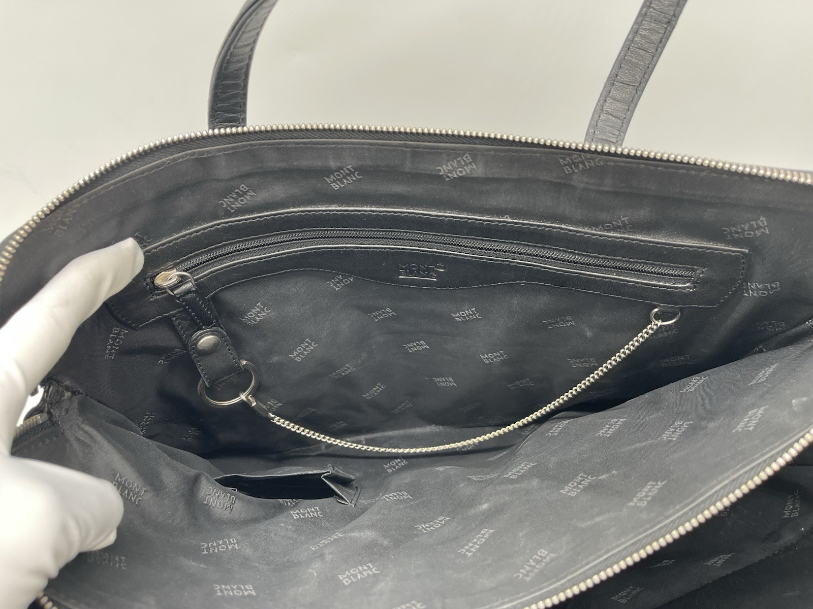 MONTBLANC Black Leather Briefcase Laptop Satchel Work Bag Travel Tote Classic