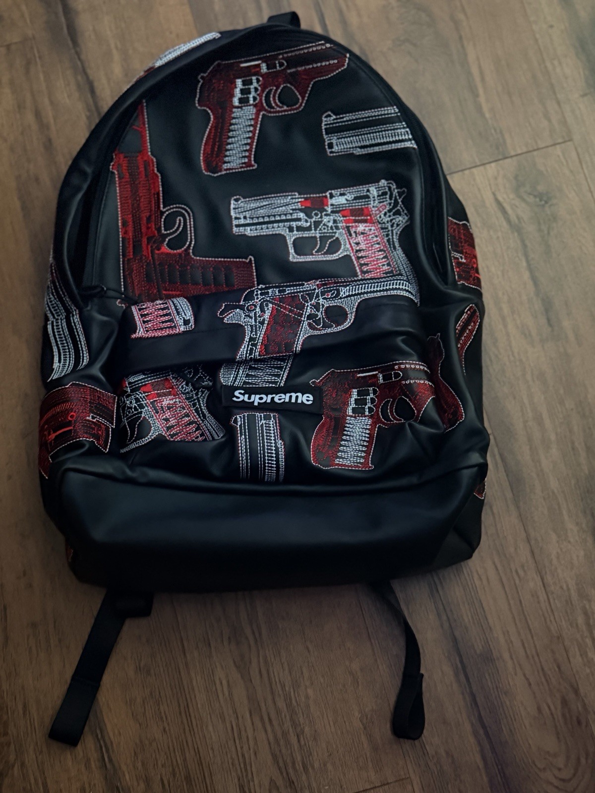 Supreme Guns Embroidered Leather Backpack – Black