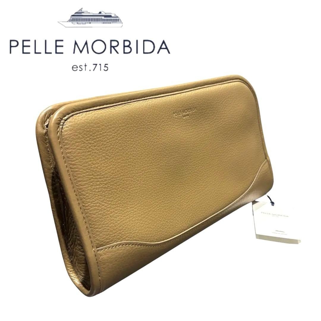 PELLE MORBIDA Unisex Taupe Clutch Bag Shrink Leather Formal & Casual Use