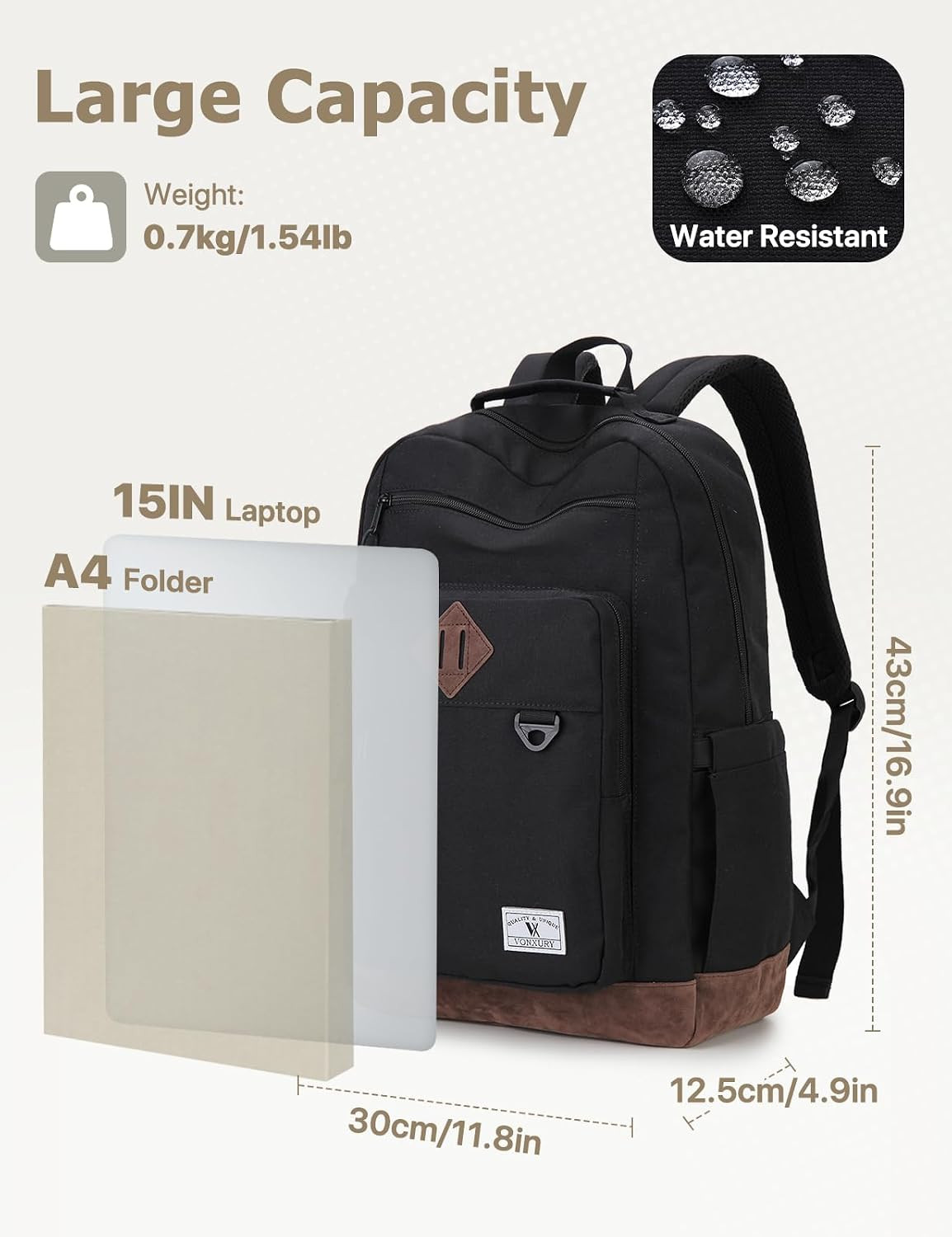 Backpack for Men Women,Lightweight 15.6In Bookbag with Mulitiple Pockets,Water R