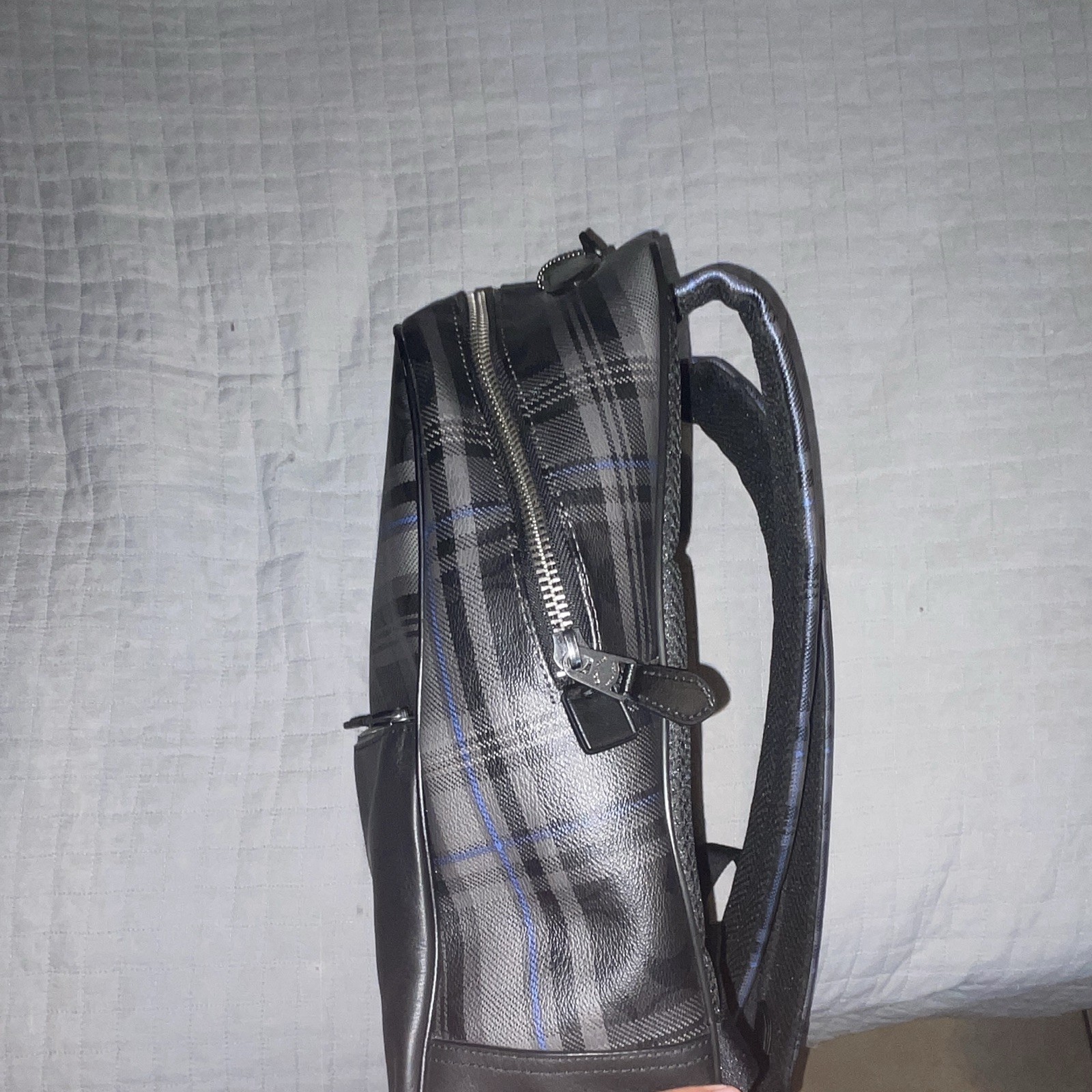 Coach Men’s Plaid Backpack Gray/Black/Blue Zip Adjustable Strap Lined