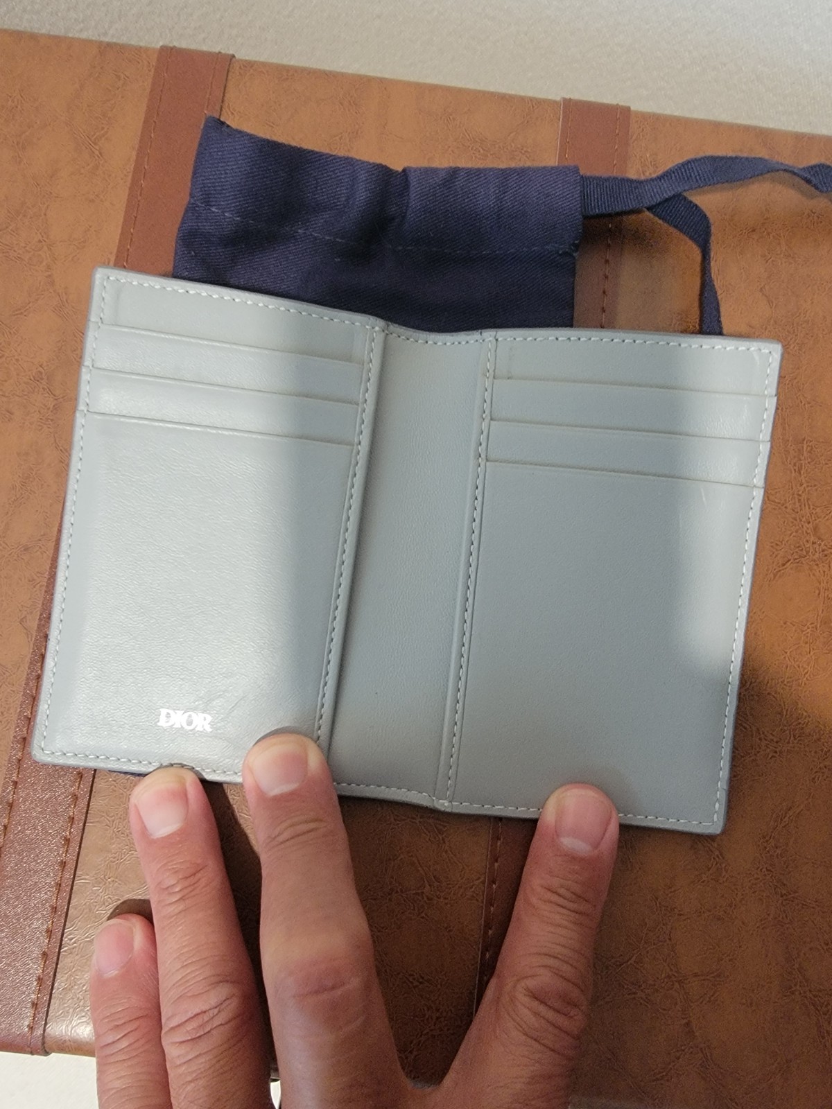 Christian Dior CD Diamond Canvas Pocket Organizer Gray Card Holder Wallet w/ Dus