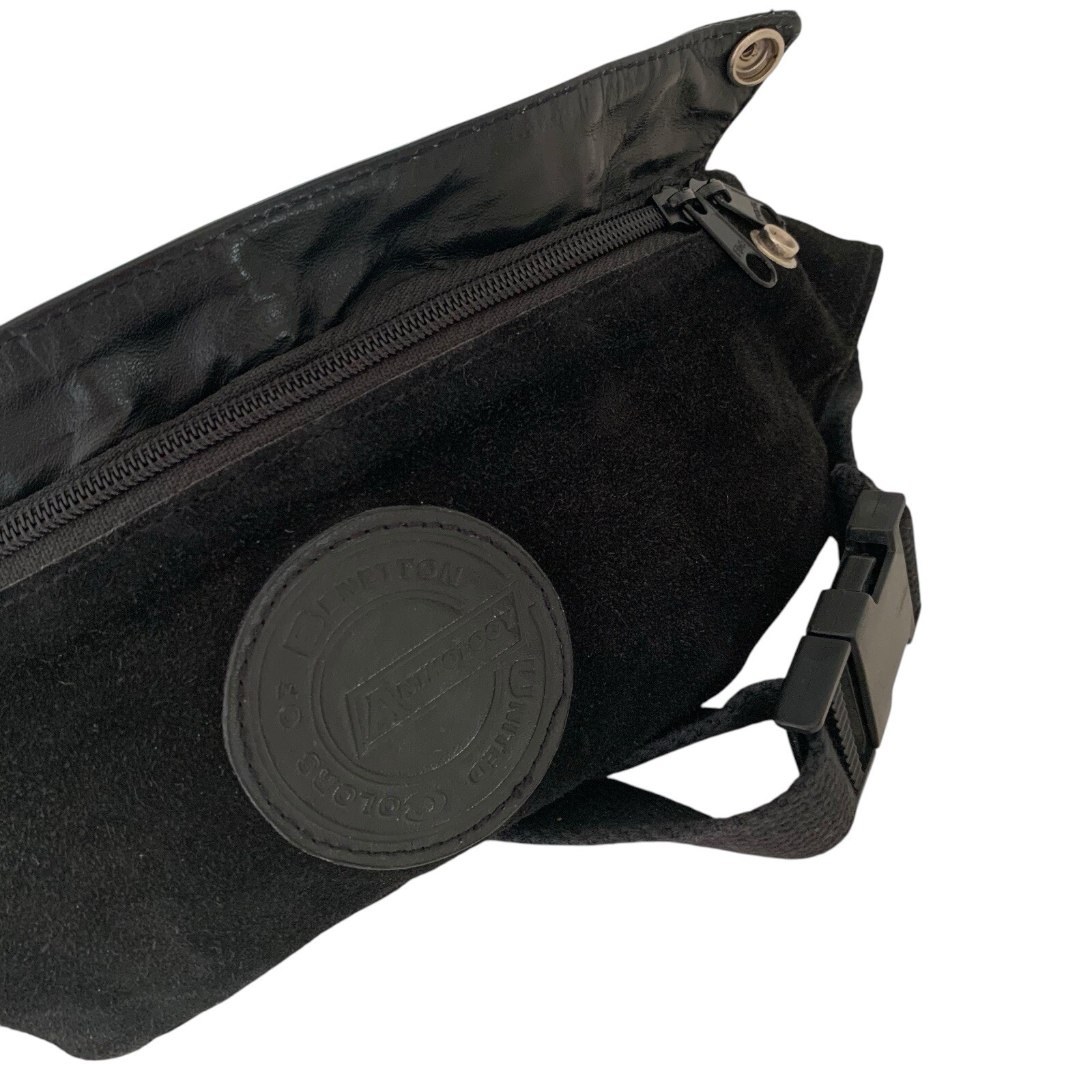 Vtg United Colors Of Benetton Anthology Black Leather Suede Fanny Pack Zip Adj