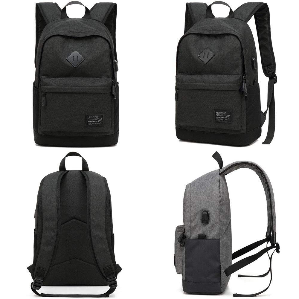 Lightweight Casual Laptop Backpack Men Women USB Charging Port Black 1 PCS