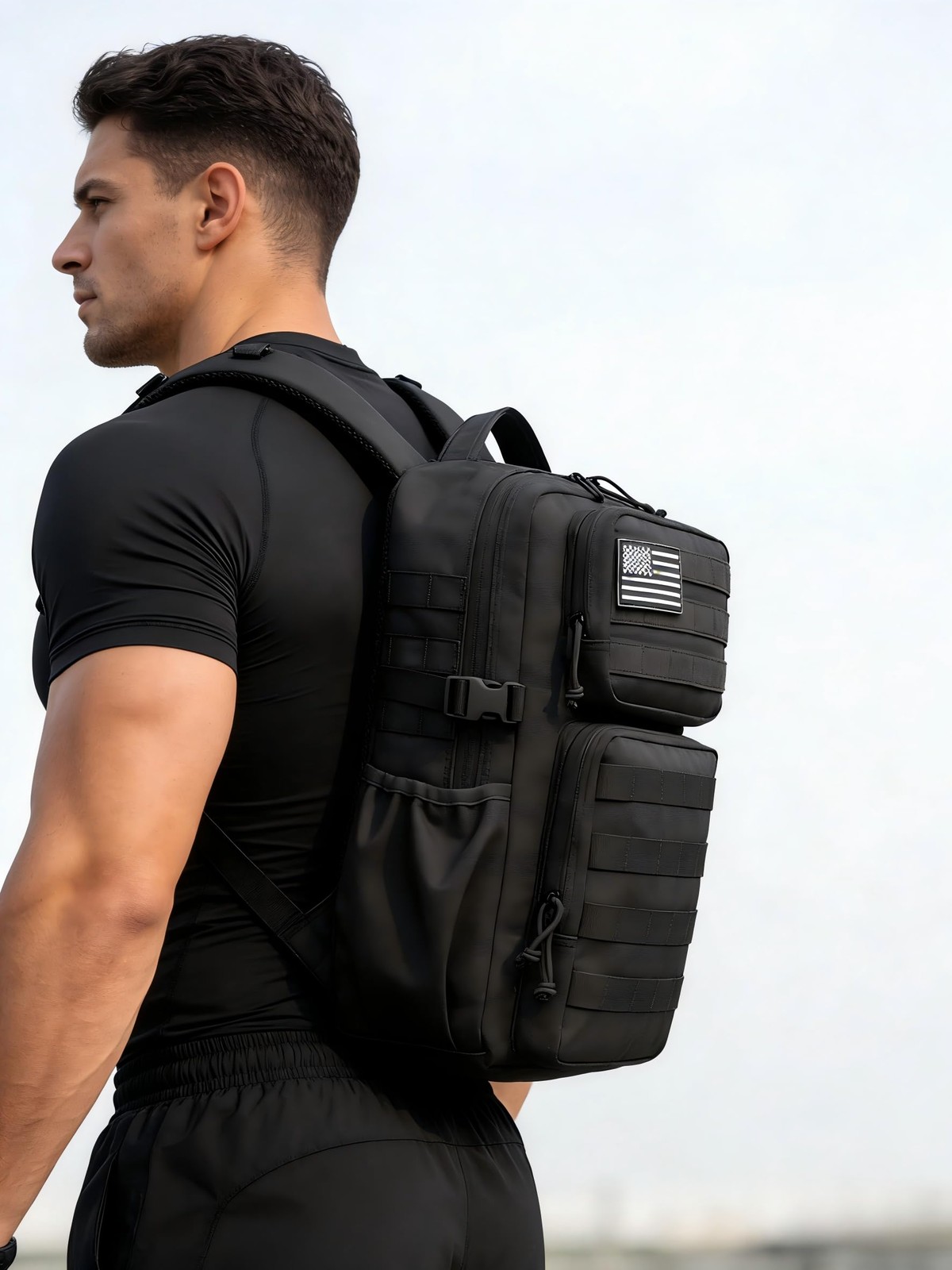 Wotony Military Tactical Backpack for Men Waterproof Daypack 3 Day (Black, 25L)
