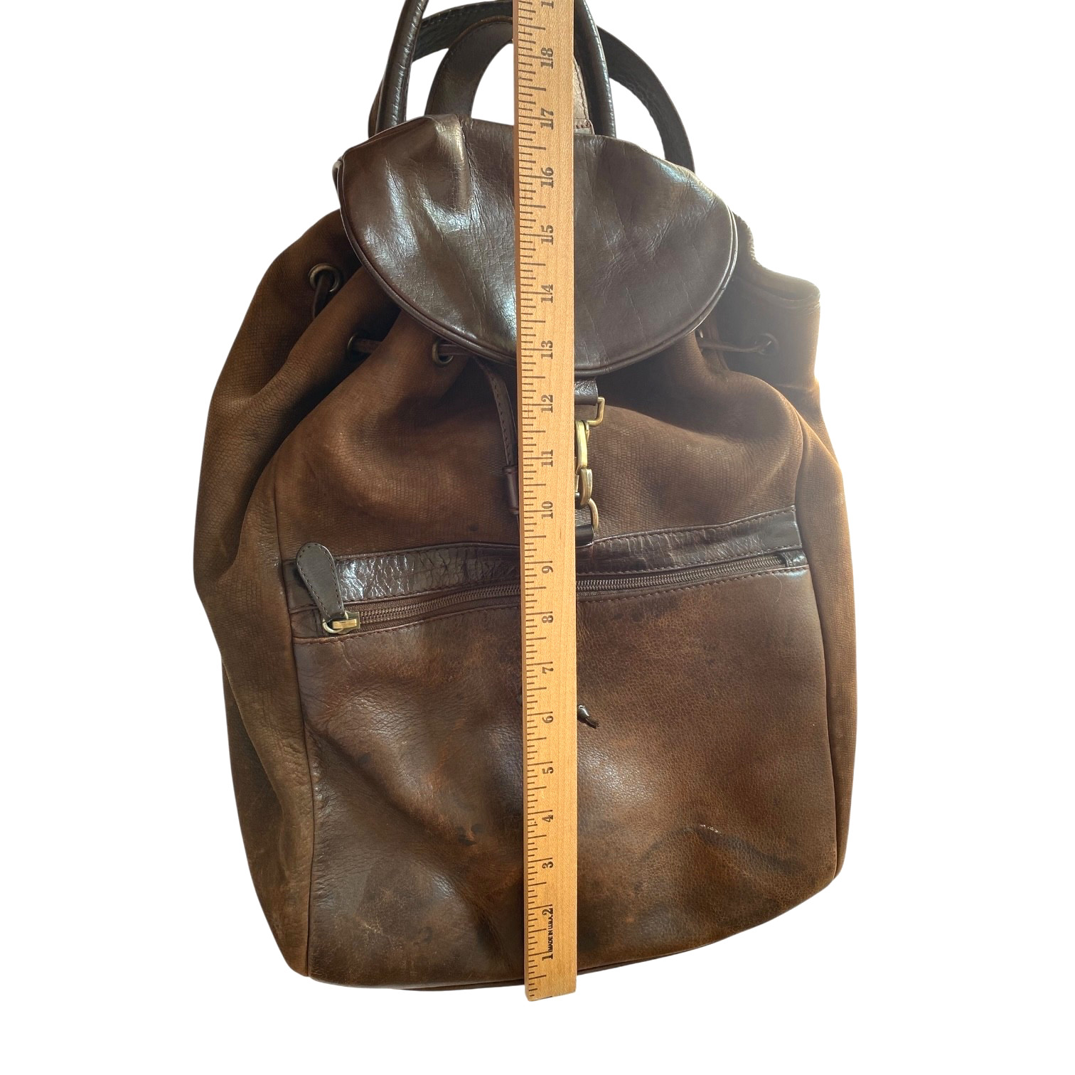 Unisex Leather Backpack Rugged Unisex Brown Vtg Classic Timeless Drawstring