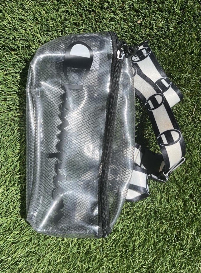 Champion Waist Belt Crossbody Bag Fanny Pack Sling Script Logo Clear Black White