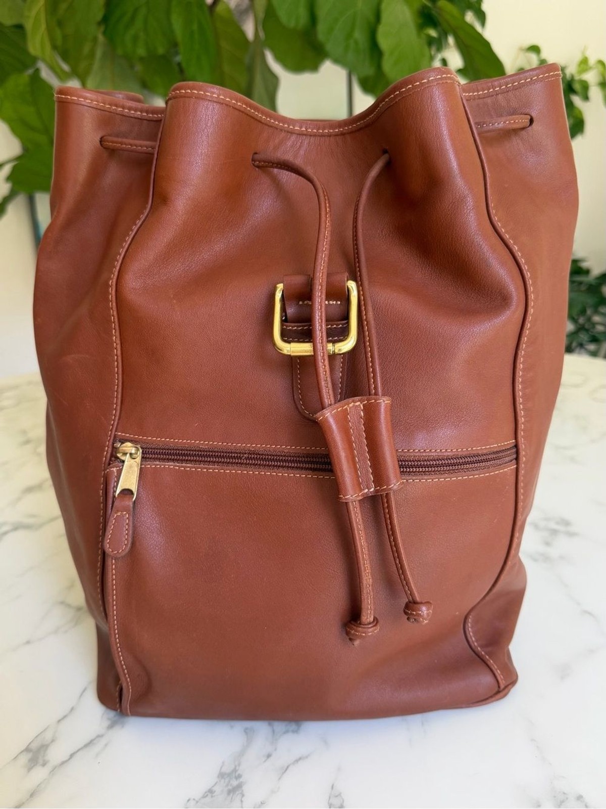 COACH Vintage Drawstring Buckle Backpack 0529 British Tan Leather USA 90’s 529