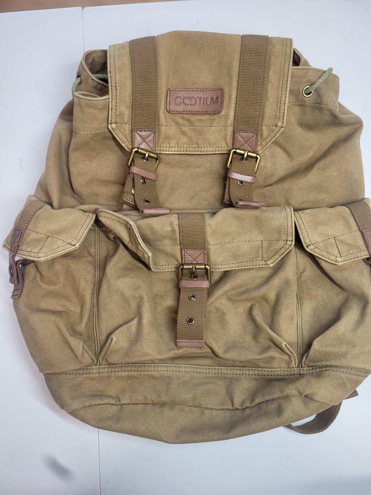 GOOTIUM 21101AMG High-Density Canvas Backpack Rucksack Large Field Tan Preowned