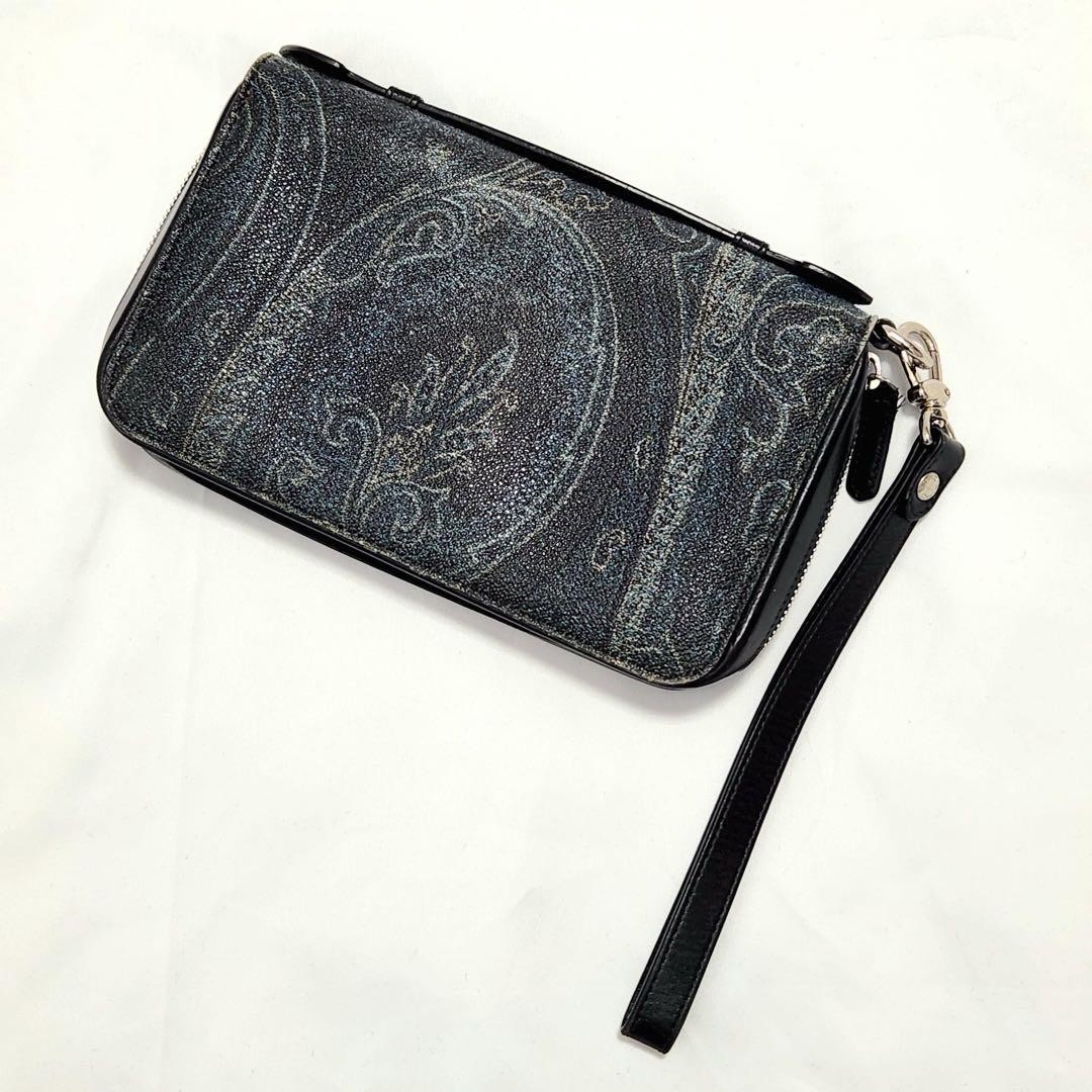 ETRO Paisley Leather Wallet Second Bag Organizer Clutch 5cm Depth