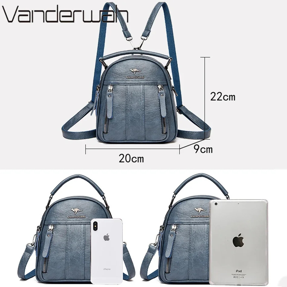4 in 1 Leather Backpacks Multifunction Female Shoulder Bag Fashion Ladies Small