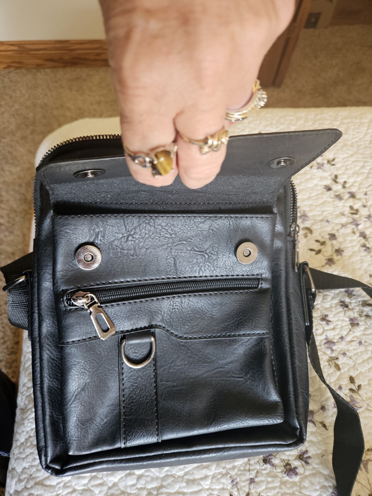 Unisex Black Small Crossbody Messenger Bag Zip & Magnetic, Adjustable Strap