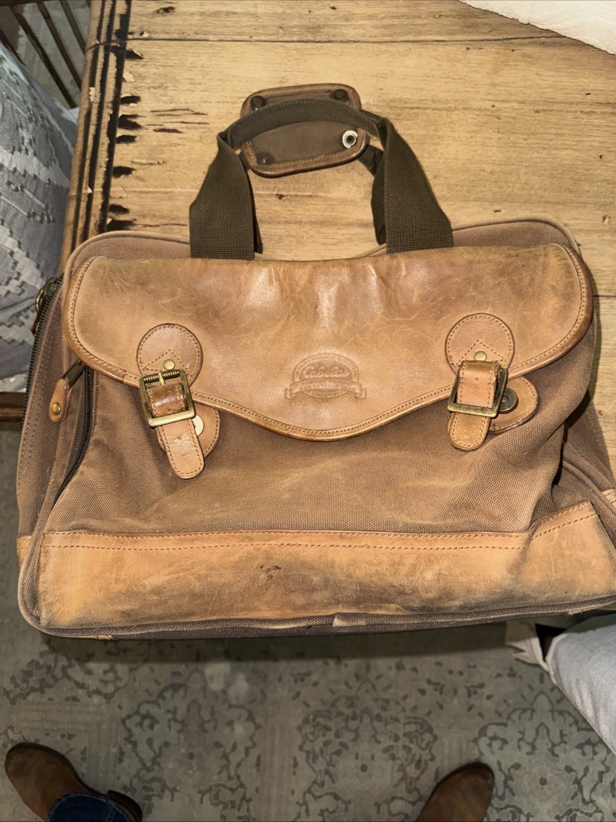 Cabela’s Brown Canvas & Leather Fishing Hunting Camping Large Travel Luggage Bag