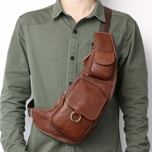 Vintage Leather Sling Bag Backpack Crossbody Shoulder Chest Daypack for Men