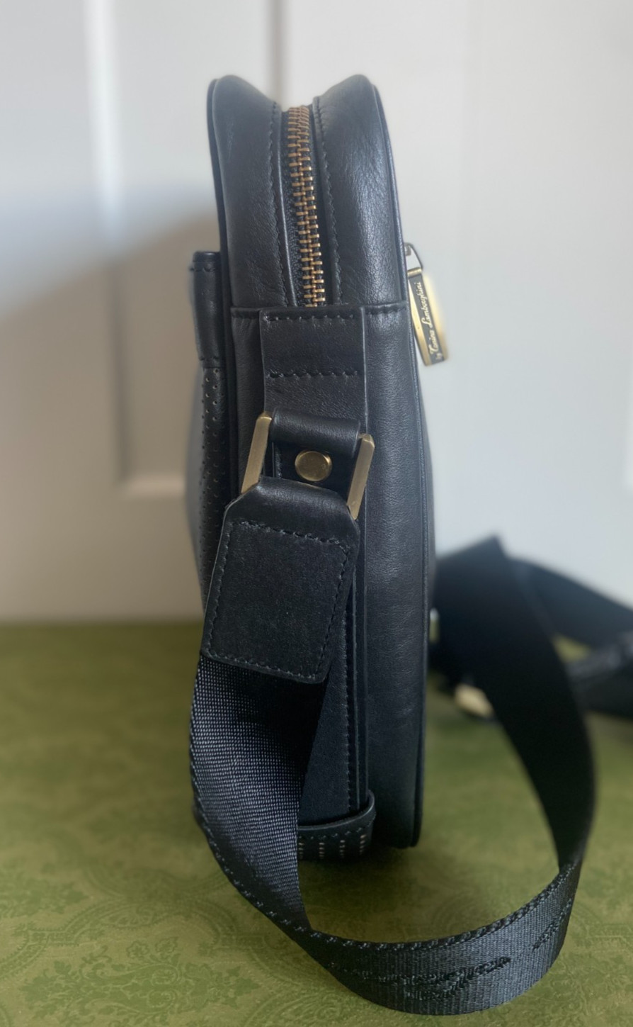 by Tonino Lamborghini Perforated Leather Men’s Crossbody/Shoulder Bag – Black