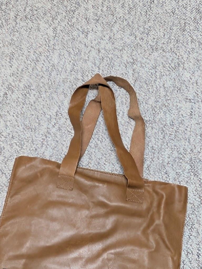 vintage HANDCRAFTED leather bag INHOTIM art museam BRAZIL brown grocery tote