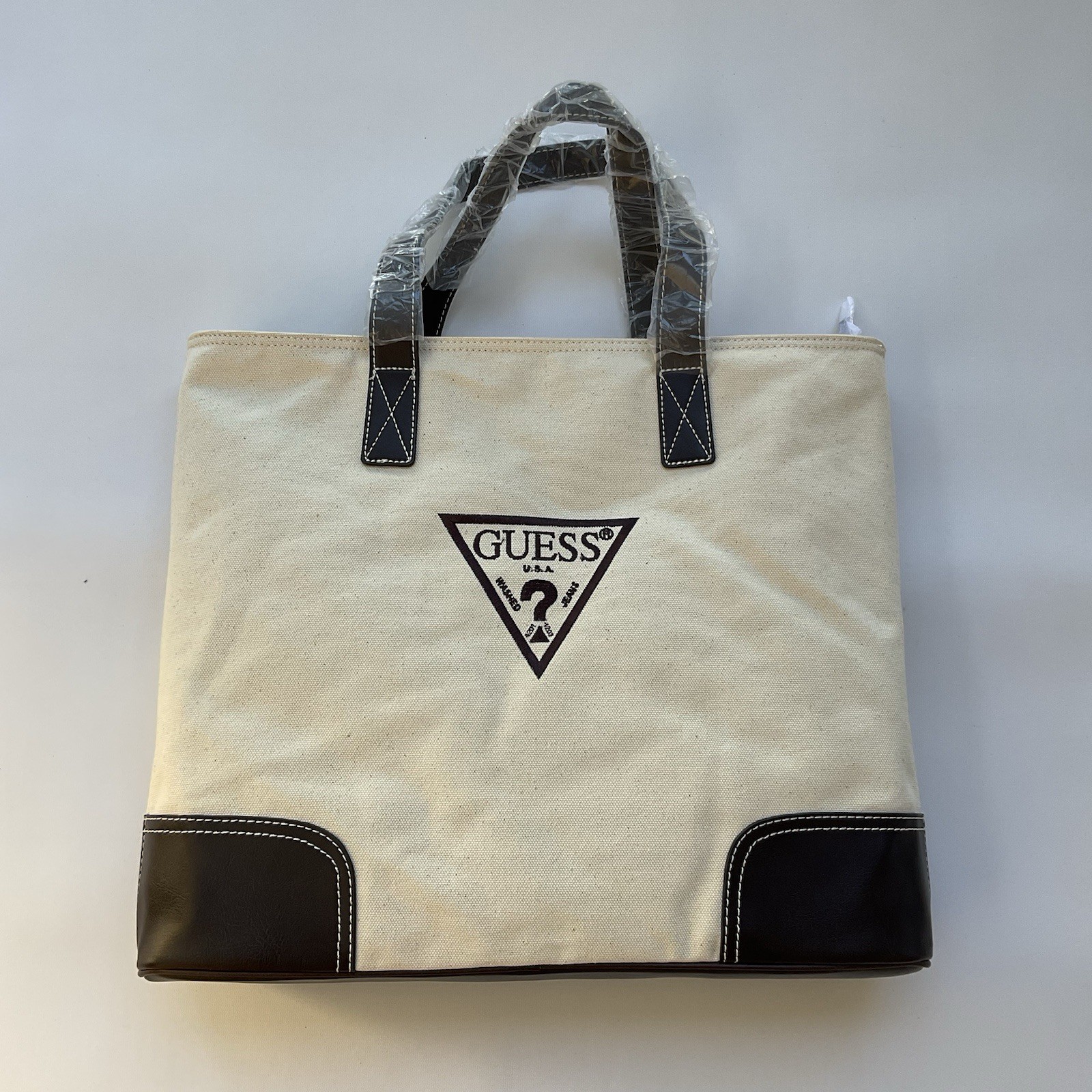 Guess Unisex Tote Bag Leather Details Natural Color