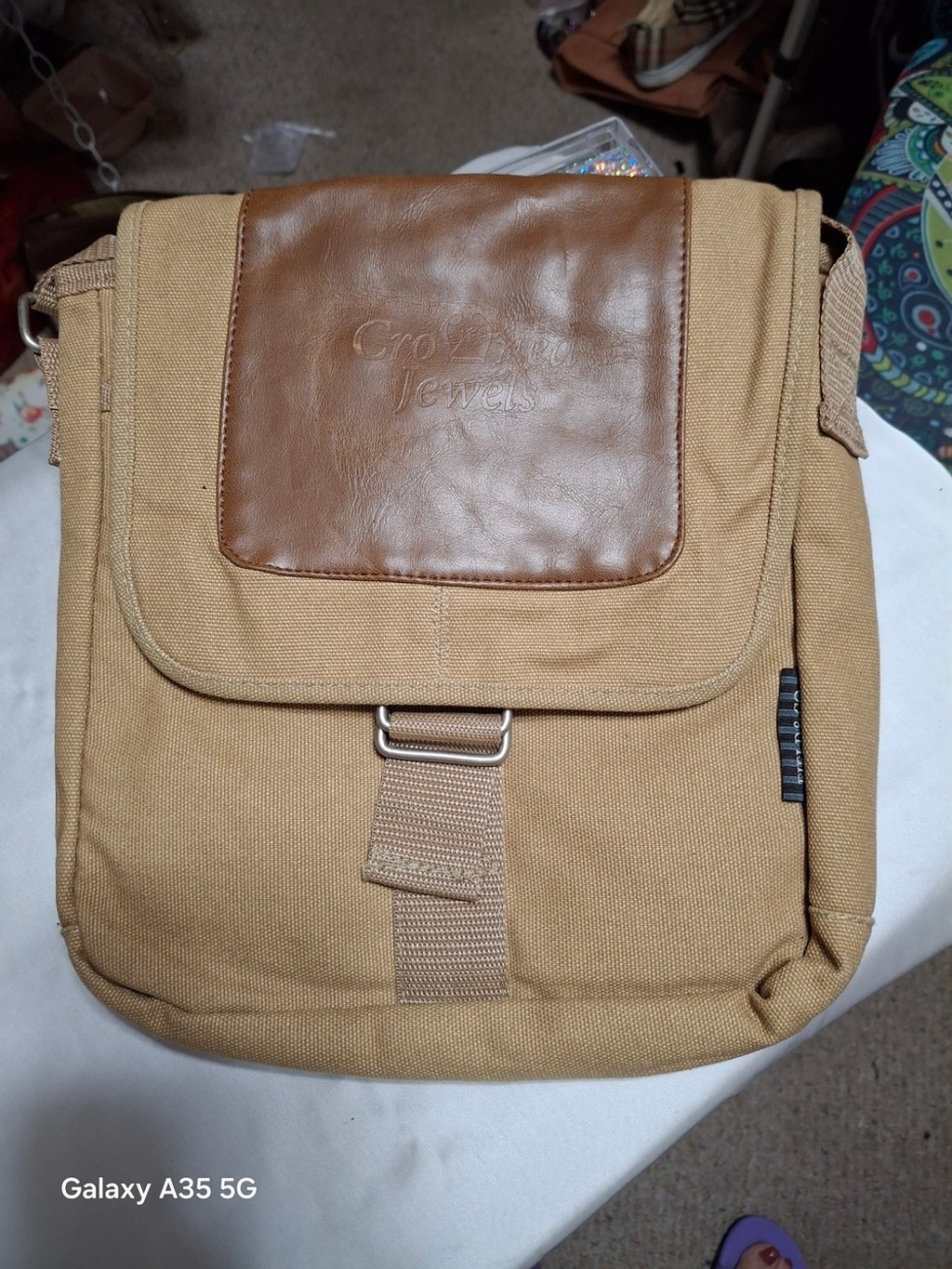 Vintage Field & Co. Canvas Messenger Bag with Leather Trim – Tan
