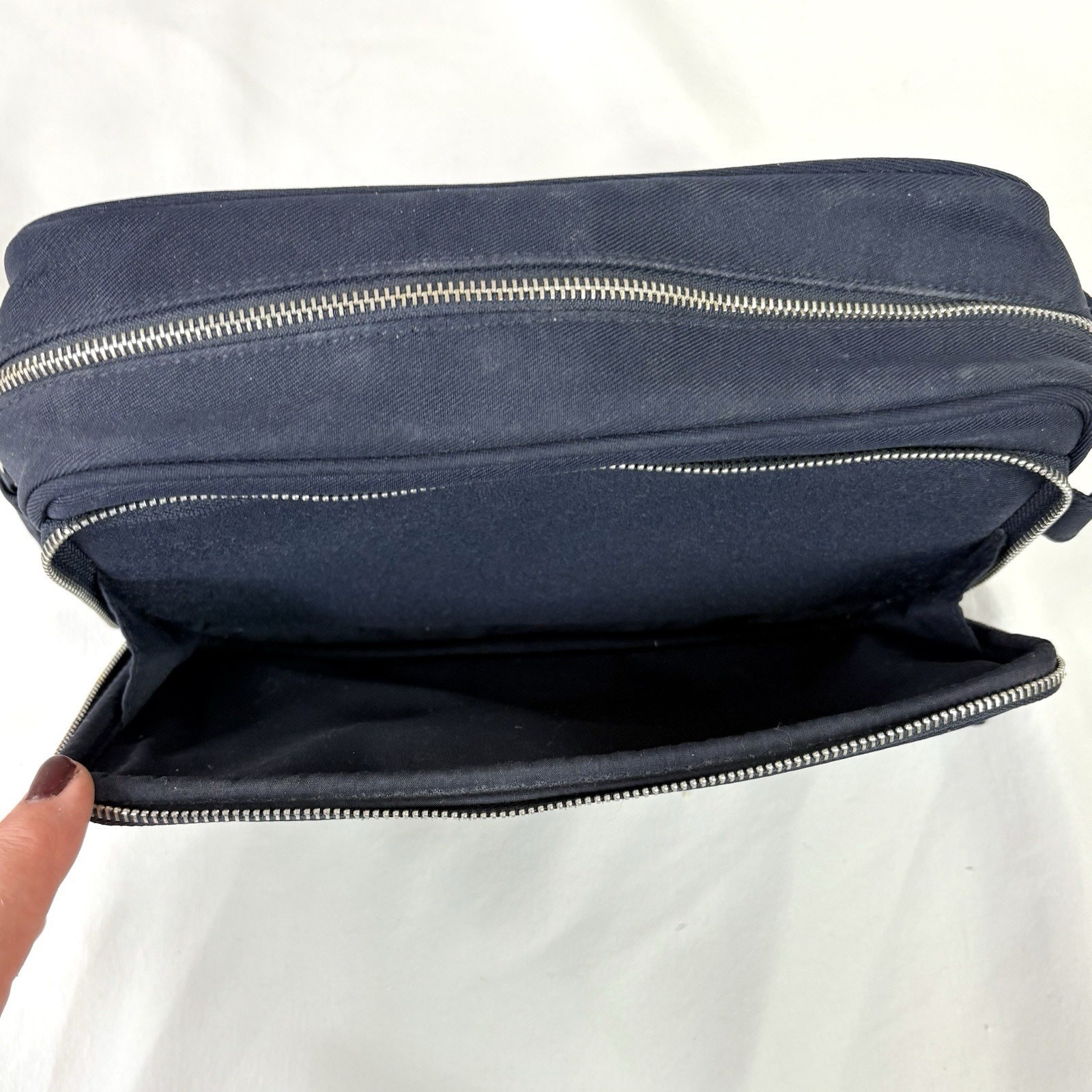 Authentic Prada Amber Homme Toiletry Travel Bag For Men Navy Blue Double Zipper