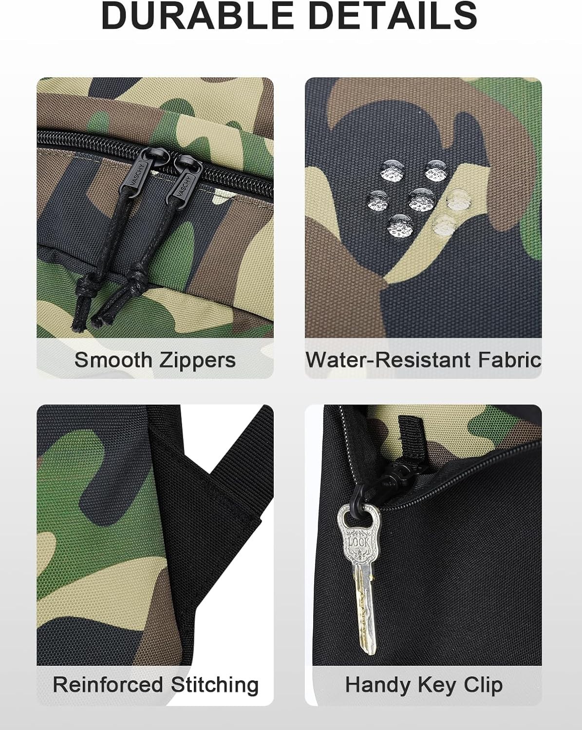 Lightweight Water Resistant Backpack for Men Camo Black Daypack Travel