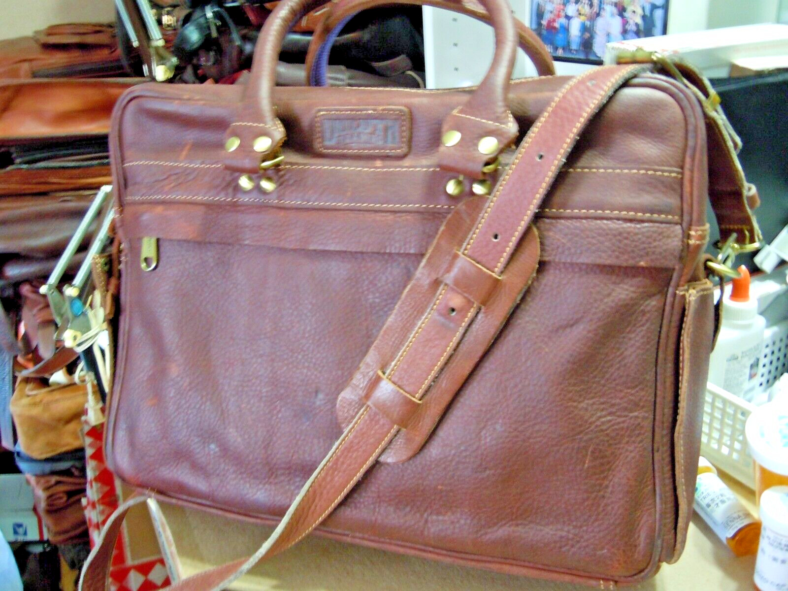vintage Duluth Trading Co Leather Briefcase Messenger Bag Brown Messenger # 6