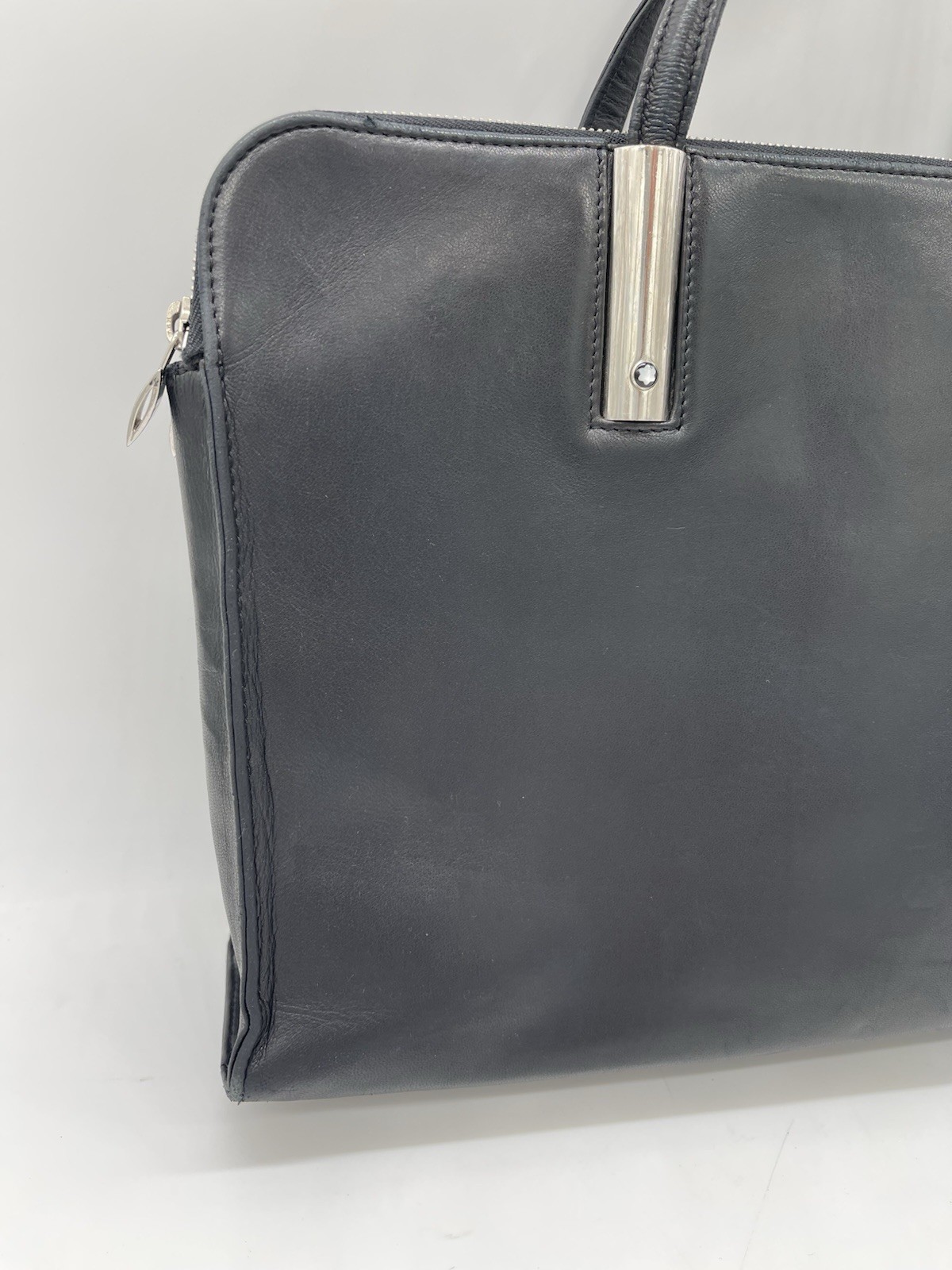 MONTBLANC Black Leather Briefcase Laptop Satchel Work Bag Travel Tote Classic