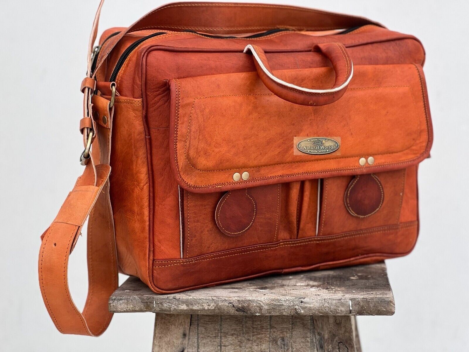 Vintage Smooth Leather Briefcase Laptop Attache Messenger Shoulder Portfolio Bag