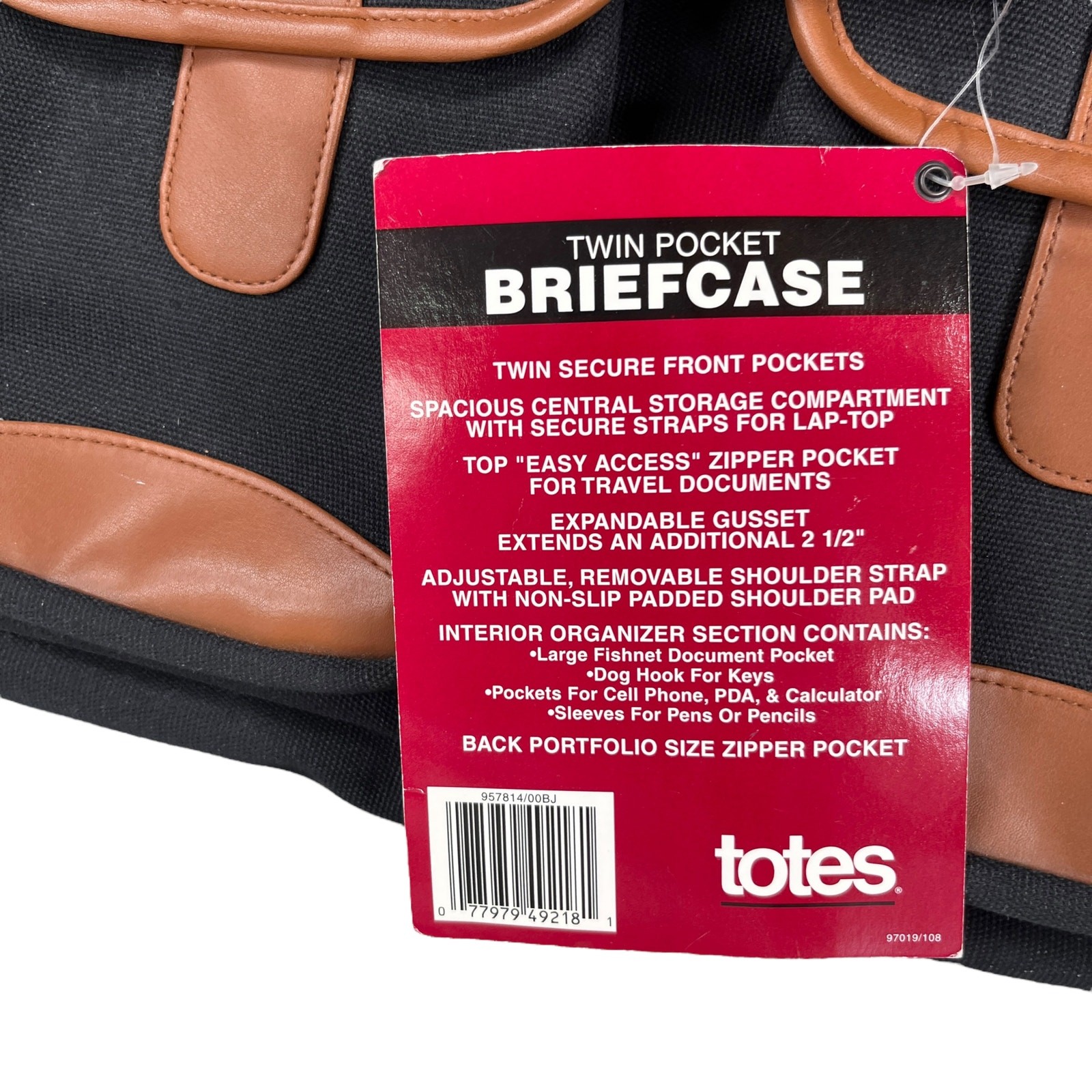 Totes Twin Pocket Briefcase Black Canvas Laptop Expandable New