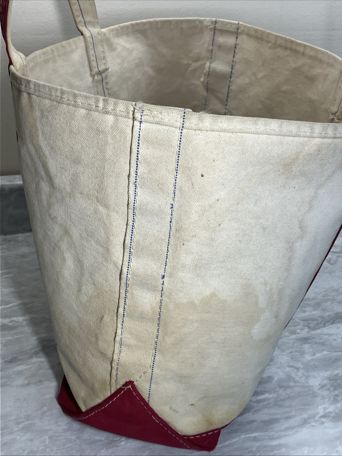 Vintage 70s 80s Sawtooth Label LL Bean Boat & Tote Bag Red Distressed 18x13x7”