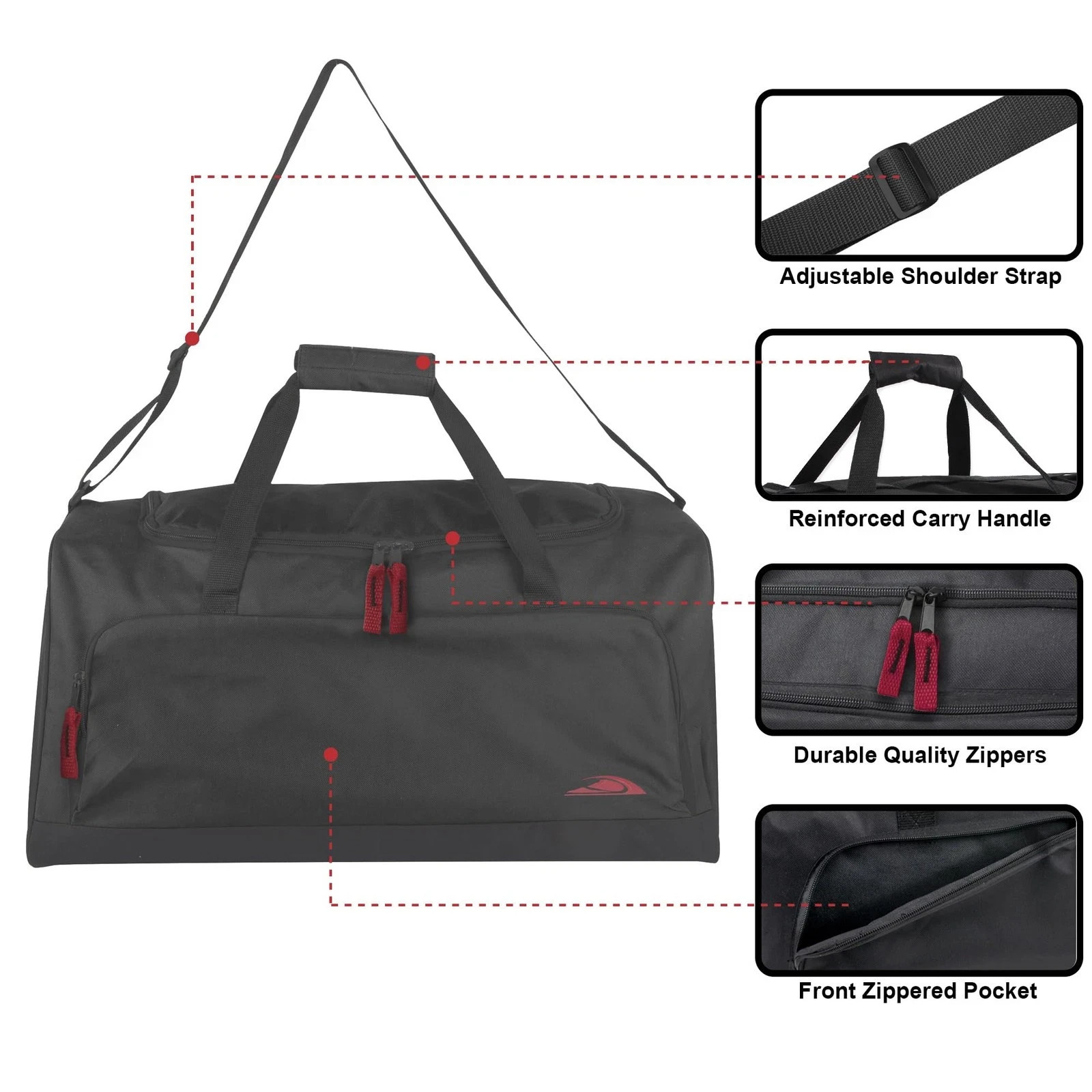 24″ 55L Black Canvas Duffle Bag for Travel, Gym, Sports Equipment