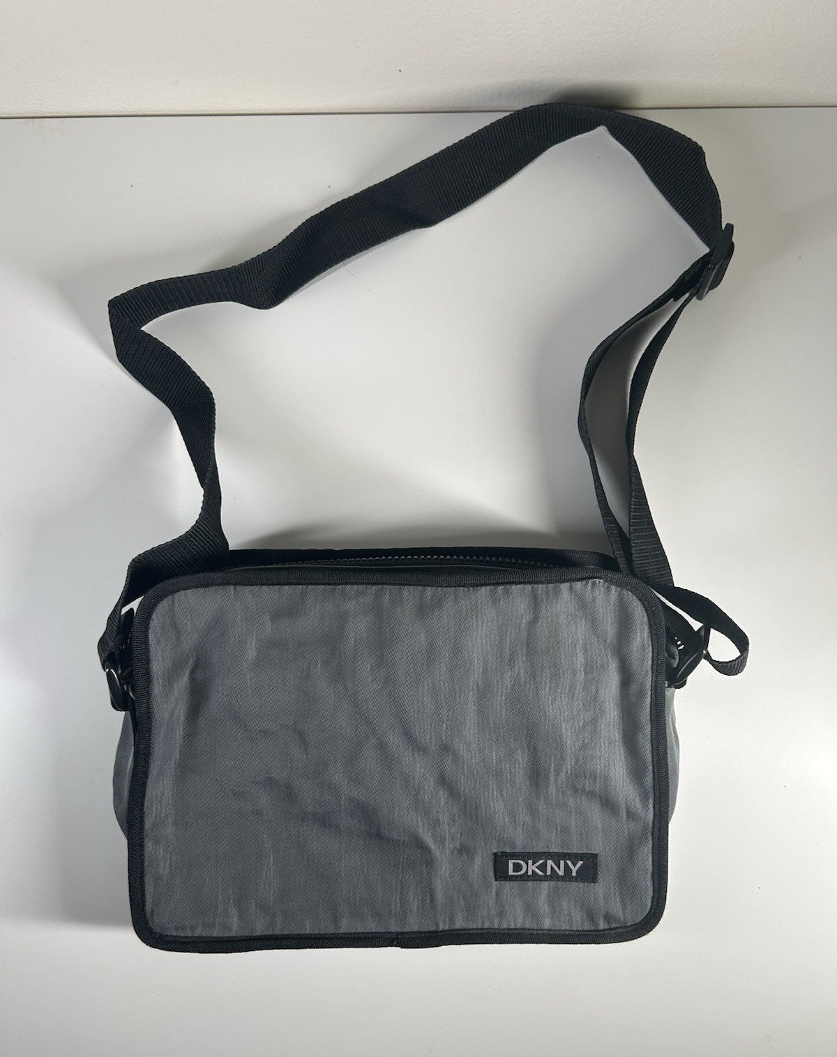 DKNY Gray Men’s Crossbody Shoulder Bag, Zip Closure, Adjustable Strap