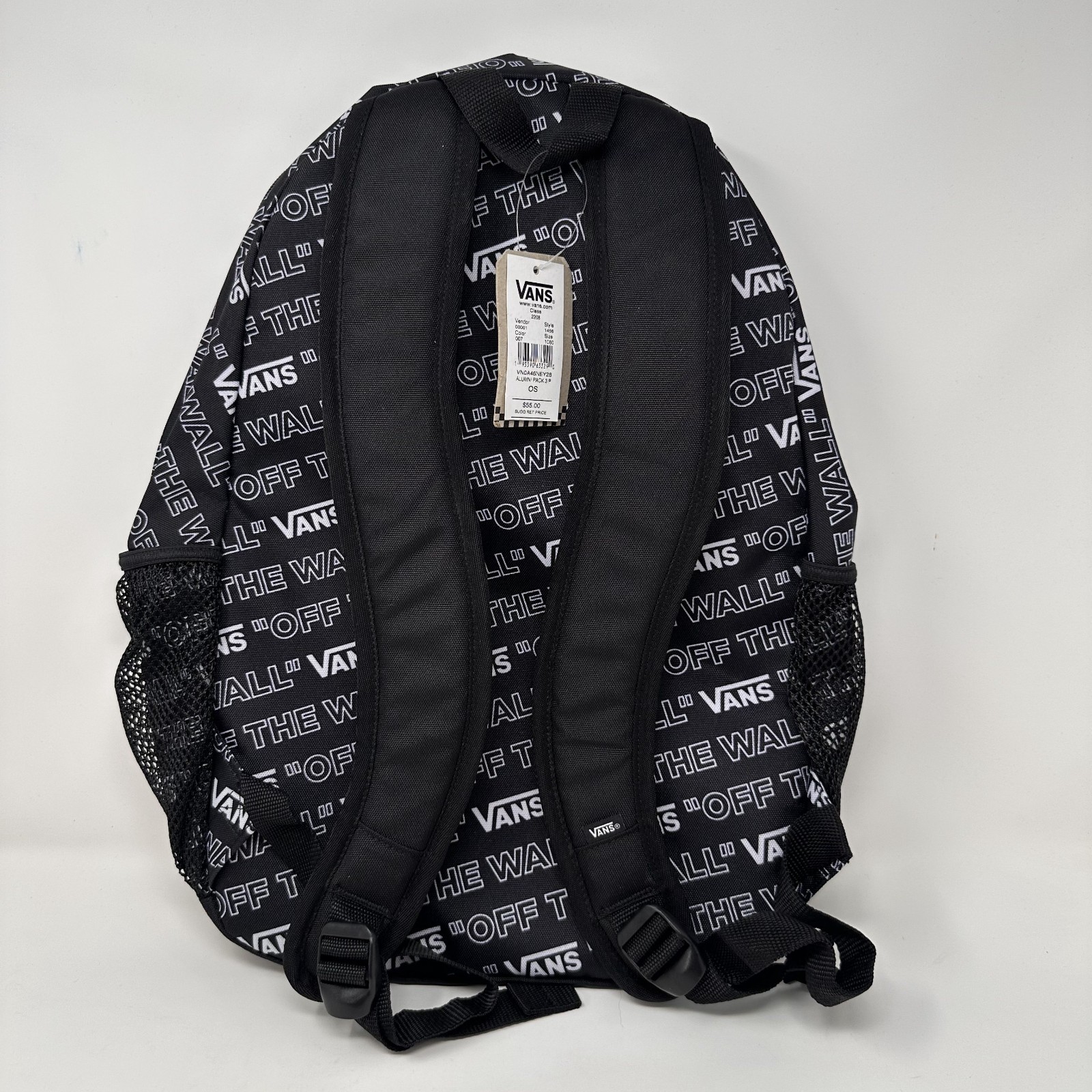 VANS Off The Wall BACKPACK All Over Print AOP Logo Black White SCHOOL Laptop NWT