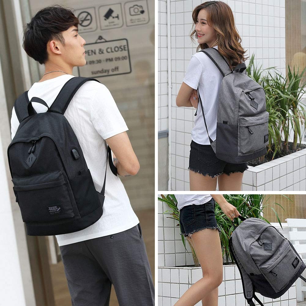 Lightweight Casual Laptop Backpack Men Women USB Charging Port Black 1 PCS