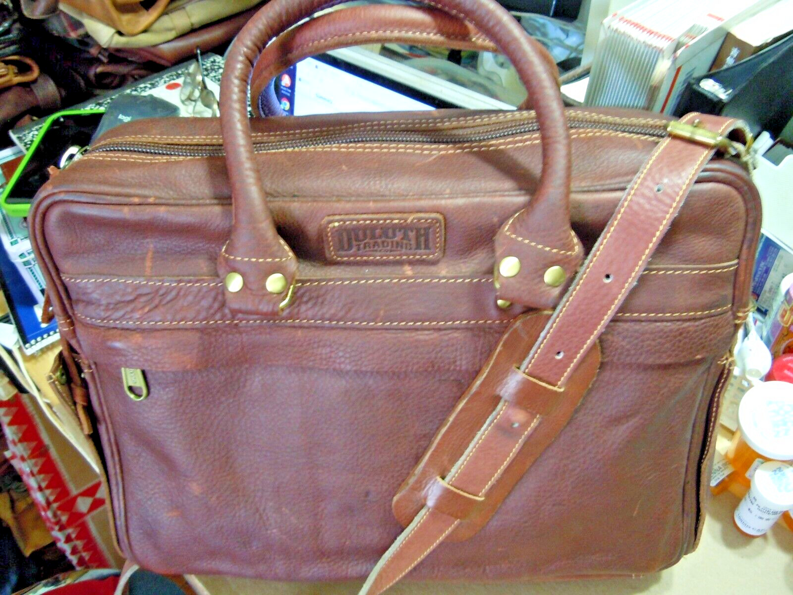 vintage Duluth Trading Co Leather Briefcase Messenger Bag Brown Messenger # 6