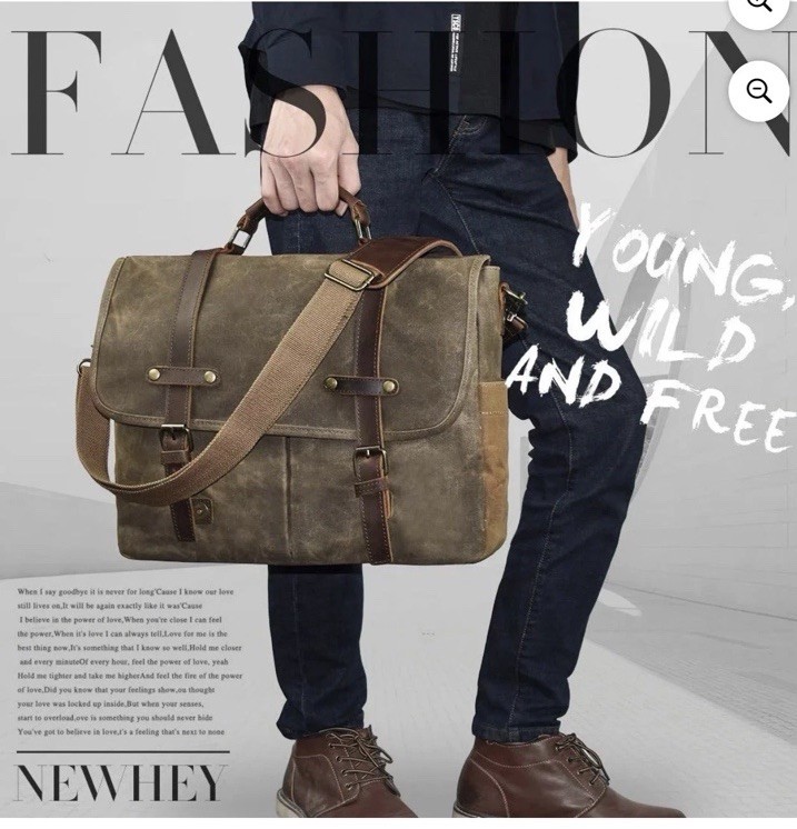 NEWHEY Men’s Rugged Leather Waterproof 15.6” Brown MessengerBag Laptop NWT