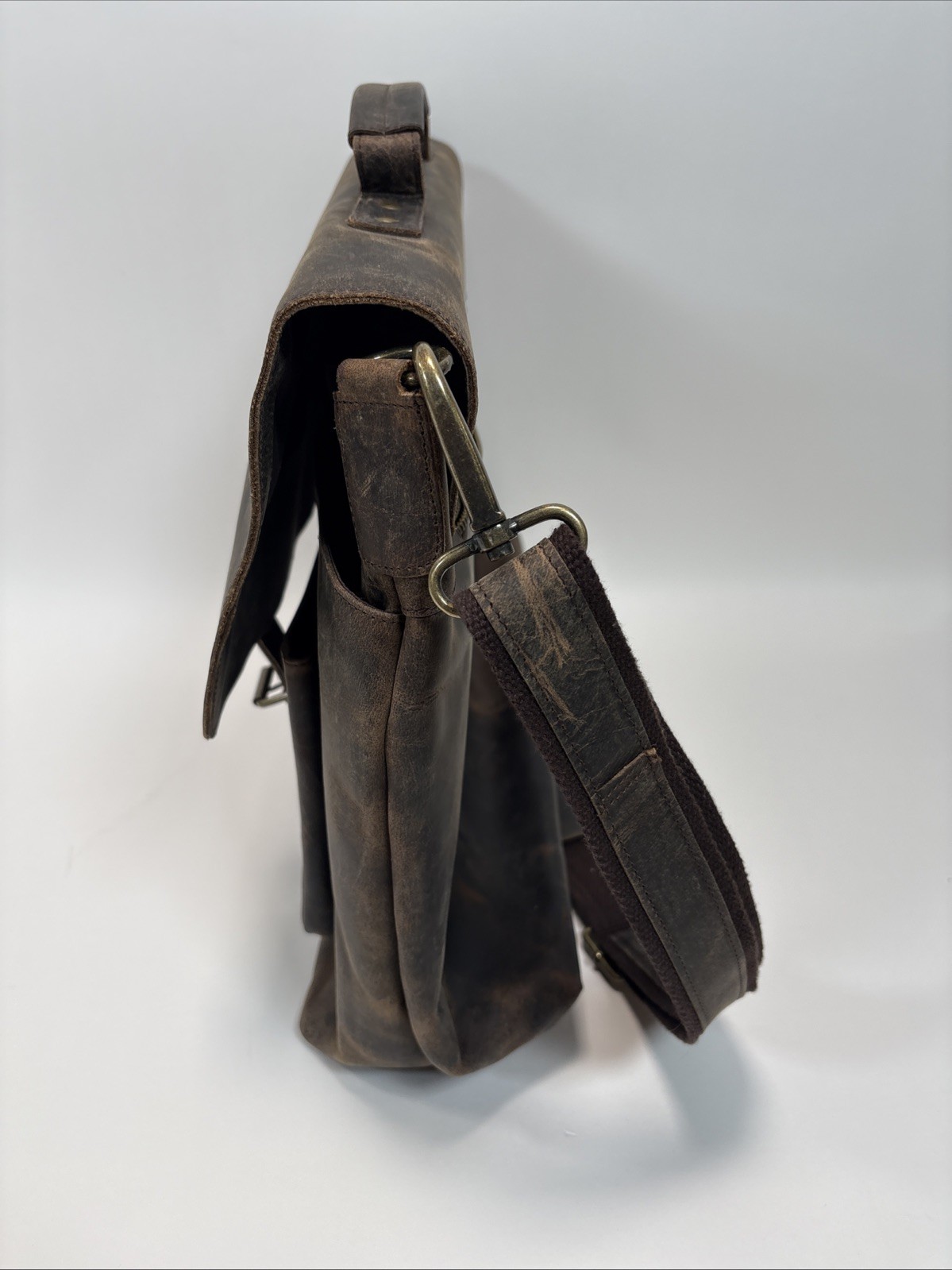Komalc Brown Distressed Leather Briefcase Messenger Bag Shoulder Strap Bag