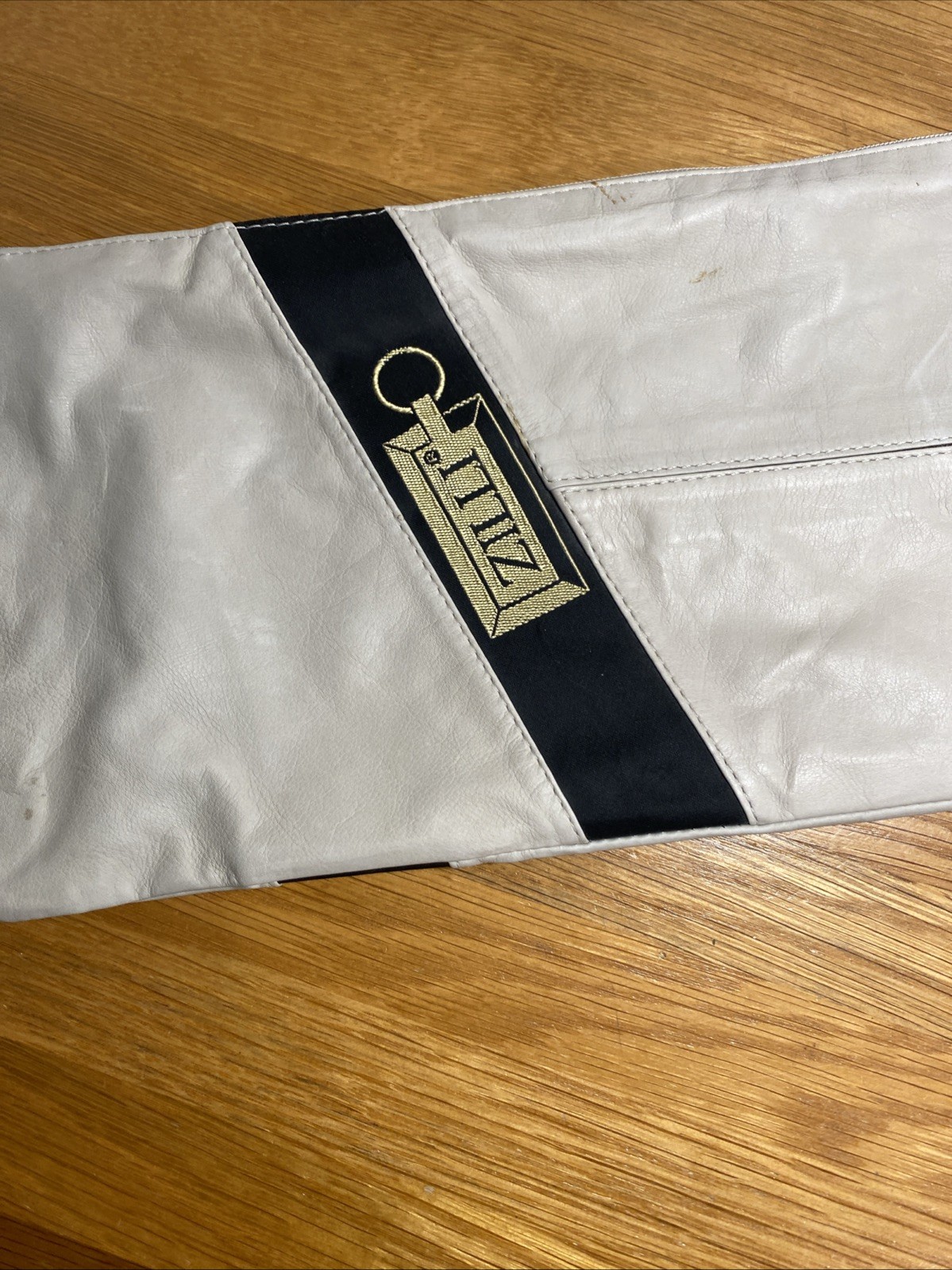 ZILLI LEATHER Zippered POUCH / BAG with gold Zilli logo, 12.5 inches long