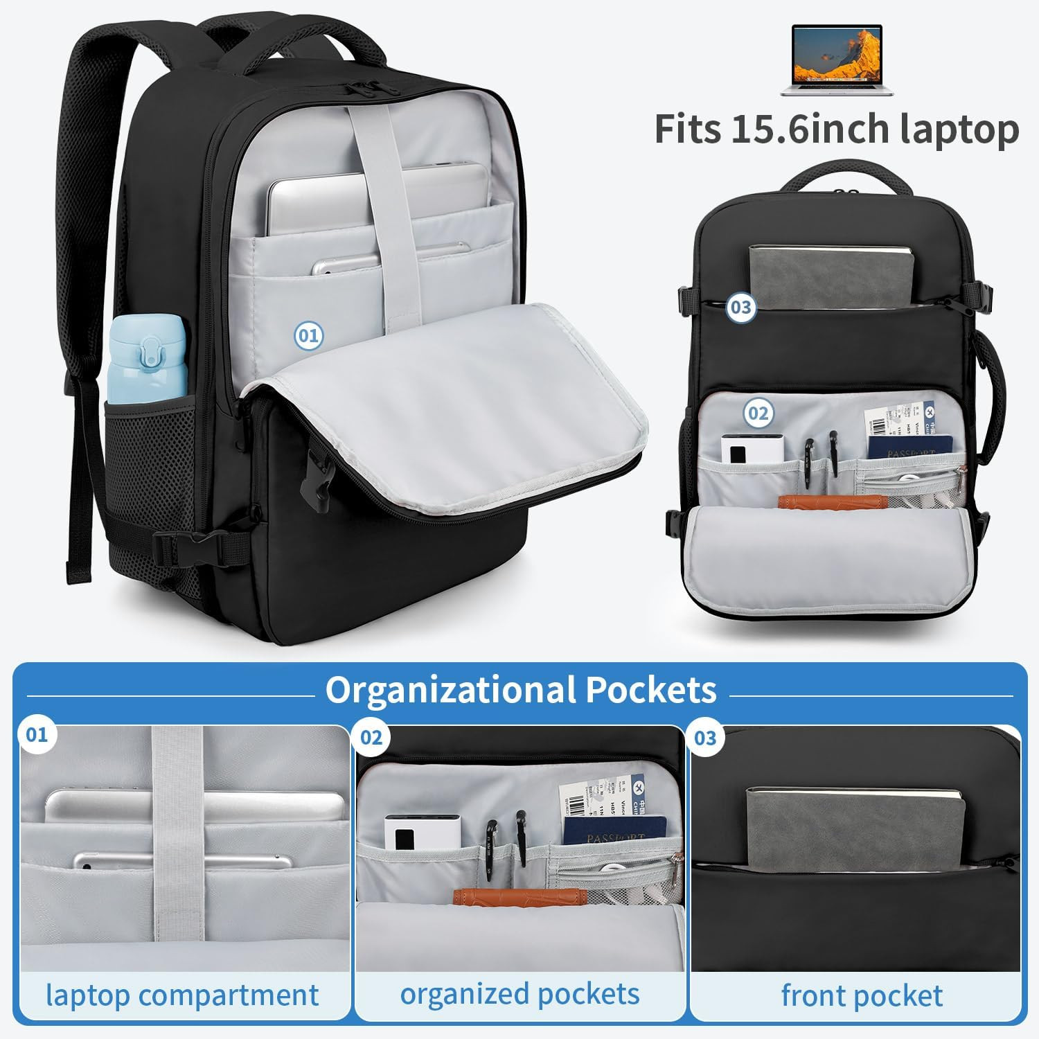 TSA-Approved Travel Backpack for 15.6″ Laptops, Black